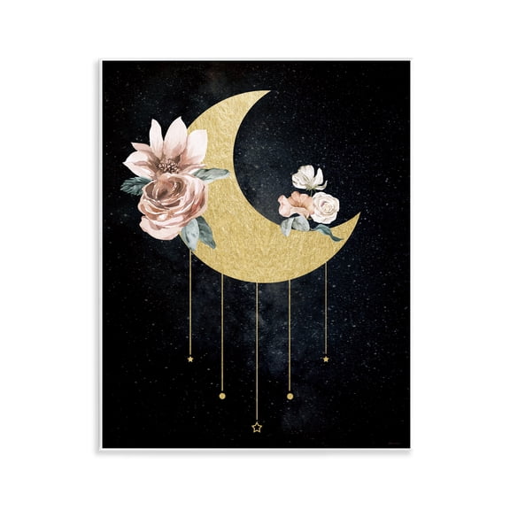 Stupell Industries Glam Detail Moon with Roses Wall Plaque Art design by Daniela Santiago, 14 x 11