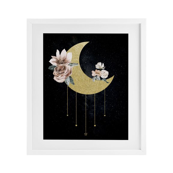 Stupell Industries Glam Detail Moon with Roses White Framed Print Under Glass design by Daniela Santiago, 21 x 17