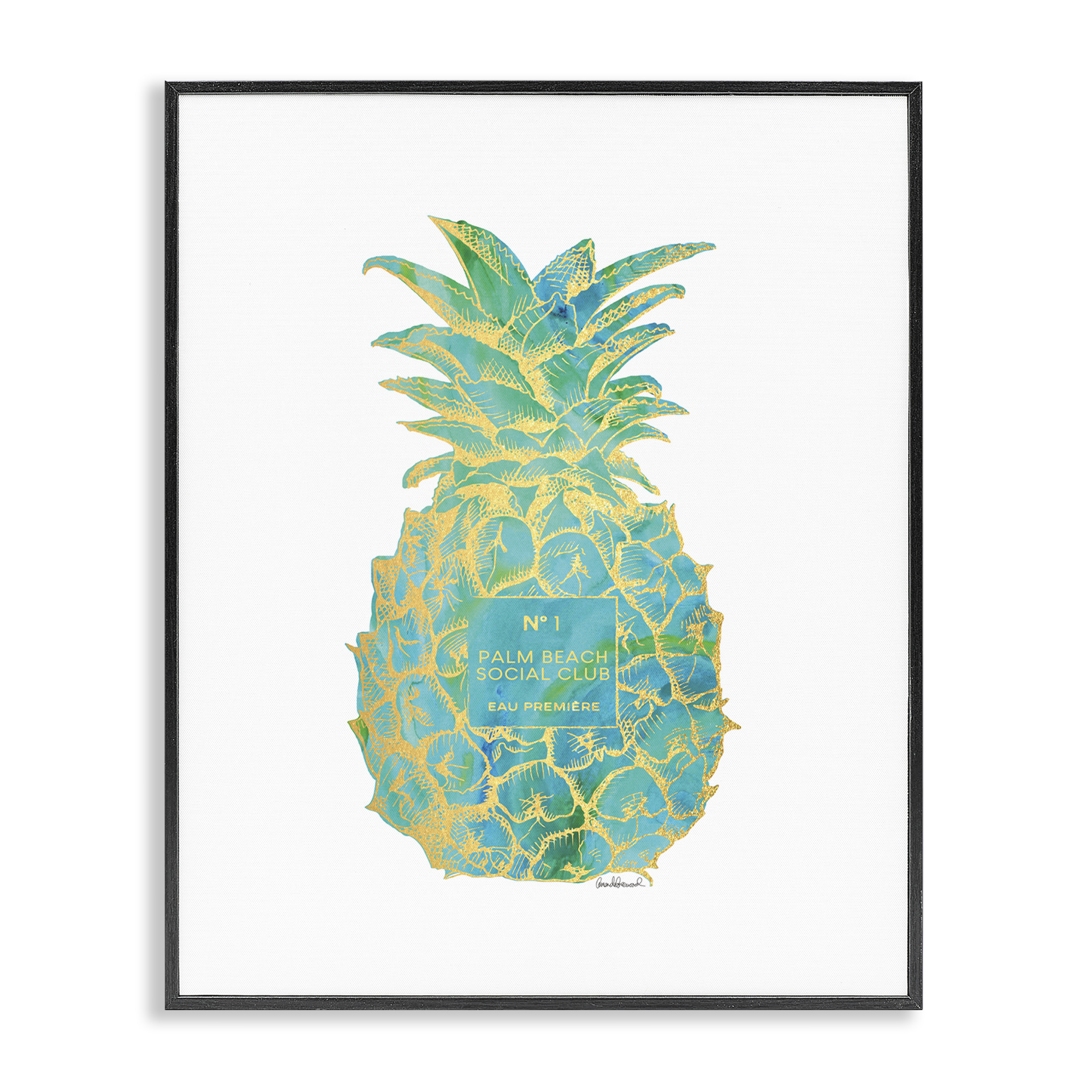 Stupell Industries Glam Detailed Pineapple Food & Beverage Painting Black Framed Art Print Wall Art, 11 x 14