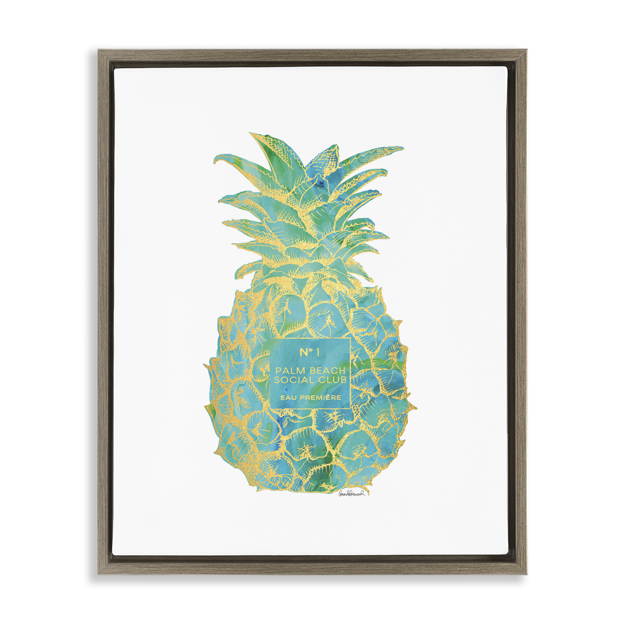 Stupell Industries Glam Detailed Pineapple Food & Beverage Painting Brown Floater Framed Canvas Art Print Wall Art, 25 x 31