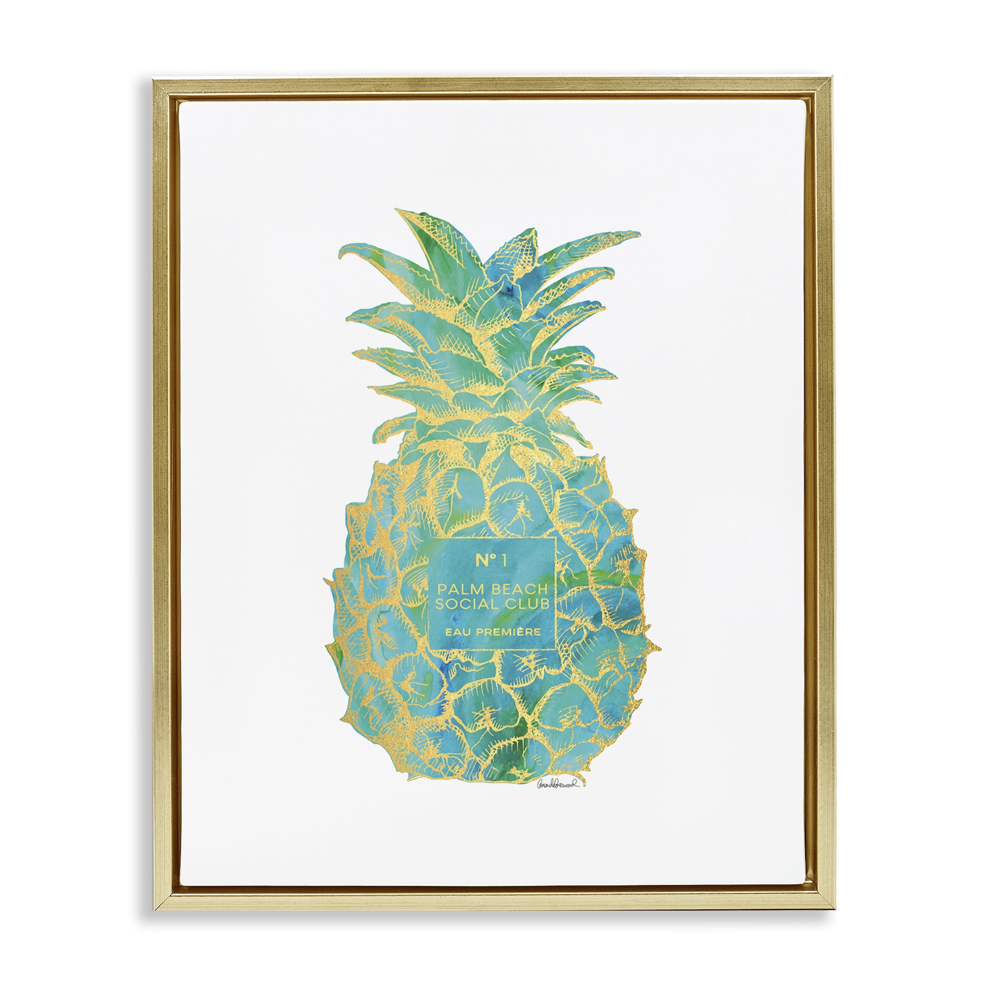Stupell Industries Glam Detailed Pineapple Food & Beverage Painting Gold Floater Framed Canvas Art Print Wall Art, 25 x 31