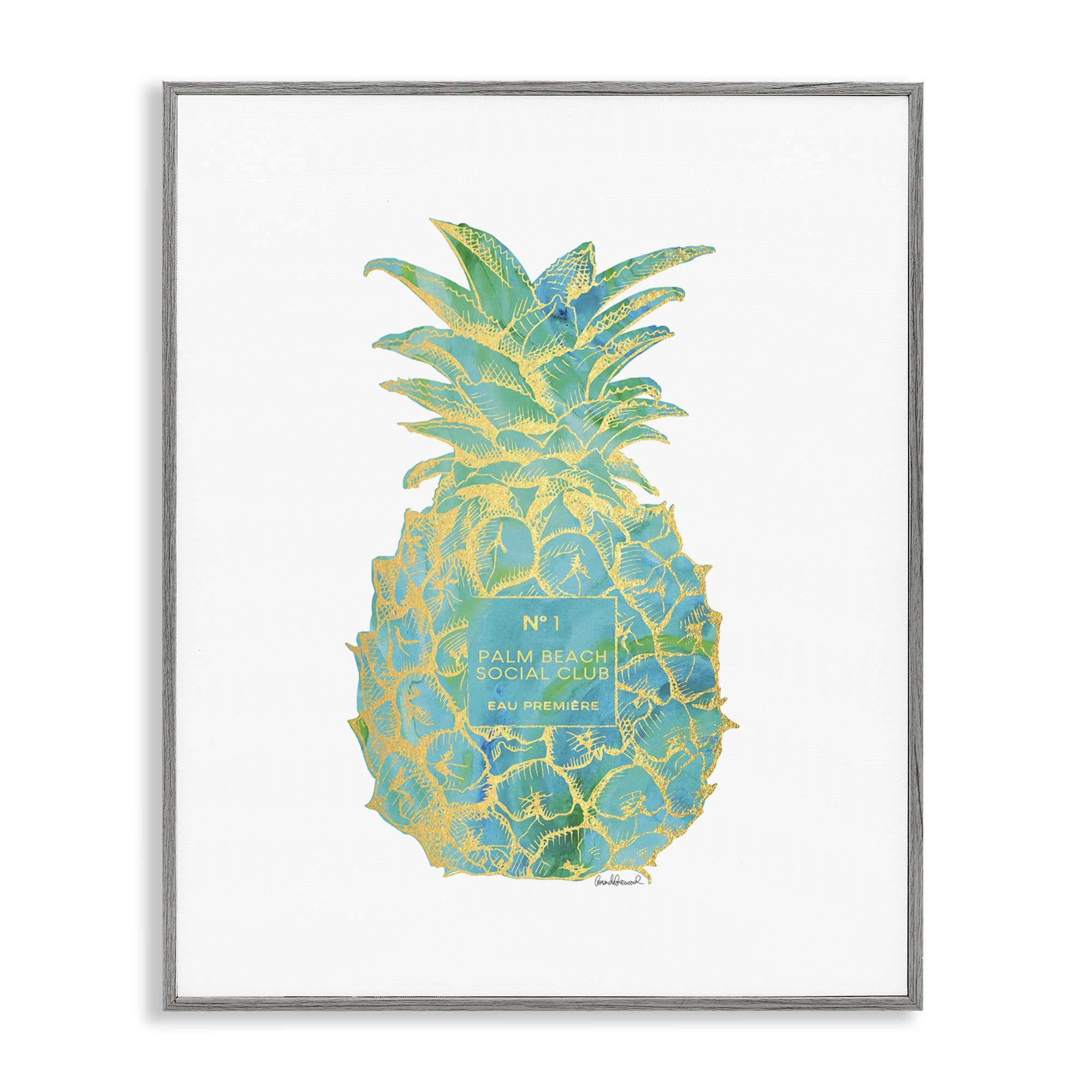 Stupell Industries Glam Detailed Pineapple Food & Beverage Painting Gray Framed Art Print Wall Art, 16 x 20