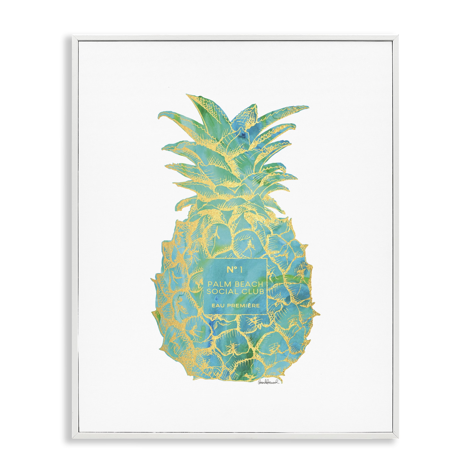 Stupell Industries Glam Detailed Pineapple Food & Beverage Painting White Framed Art Print Wall Art, 24 x 30