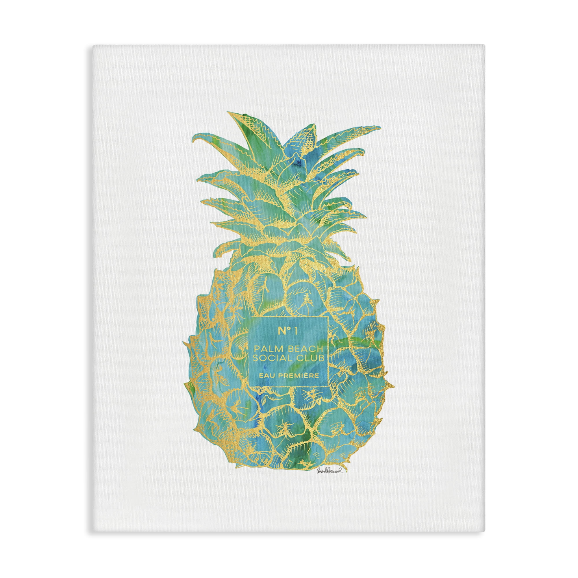 Stupell Industries Glam Detailed Pineapple Food & Beverage Painting Wrapped Canvas Art Print Wall Art, 16 x 20