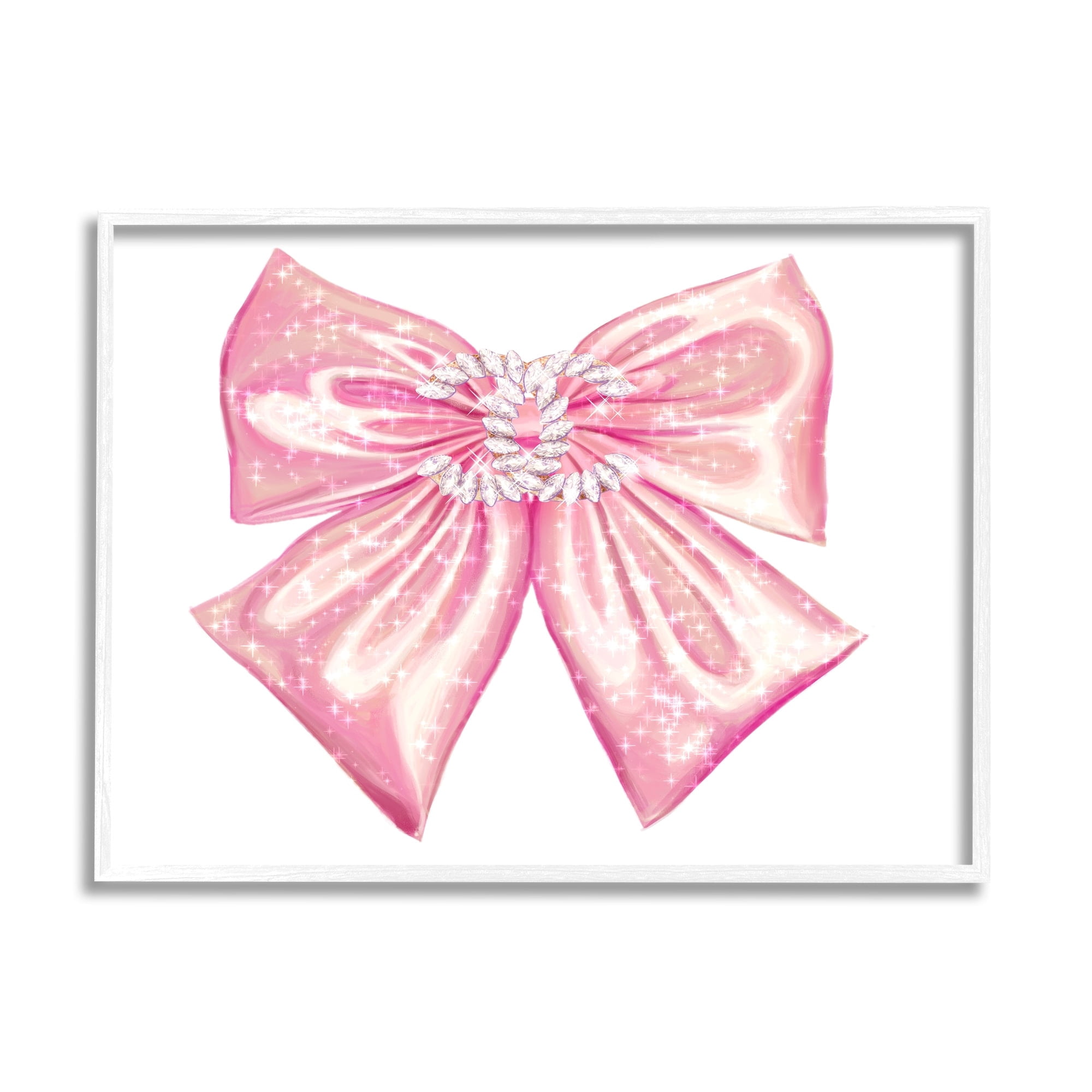 Stupell Industries Glam Diamond Glimmer Pink Fashion Design Bow Framed Wall Art, 14 x 11, Design by Ziwei Li