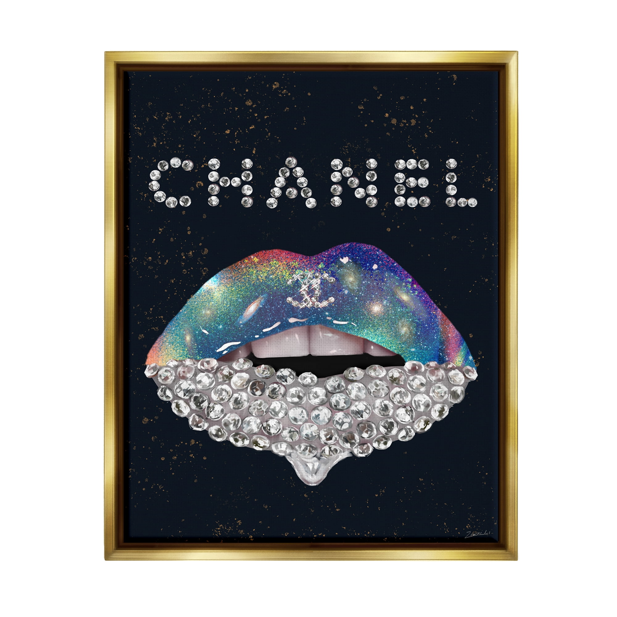 Stupell Industries Glam Diamond Lipstick Beauty & Fashion Painting Gold Floater Framed Art Print Wall Art, 17 x 21