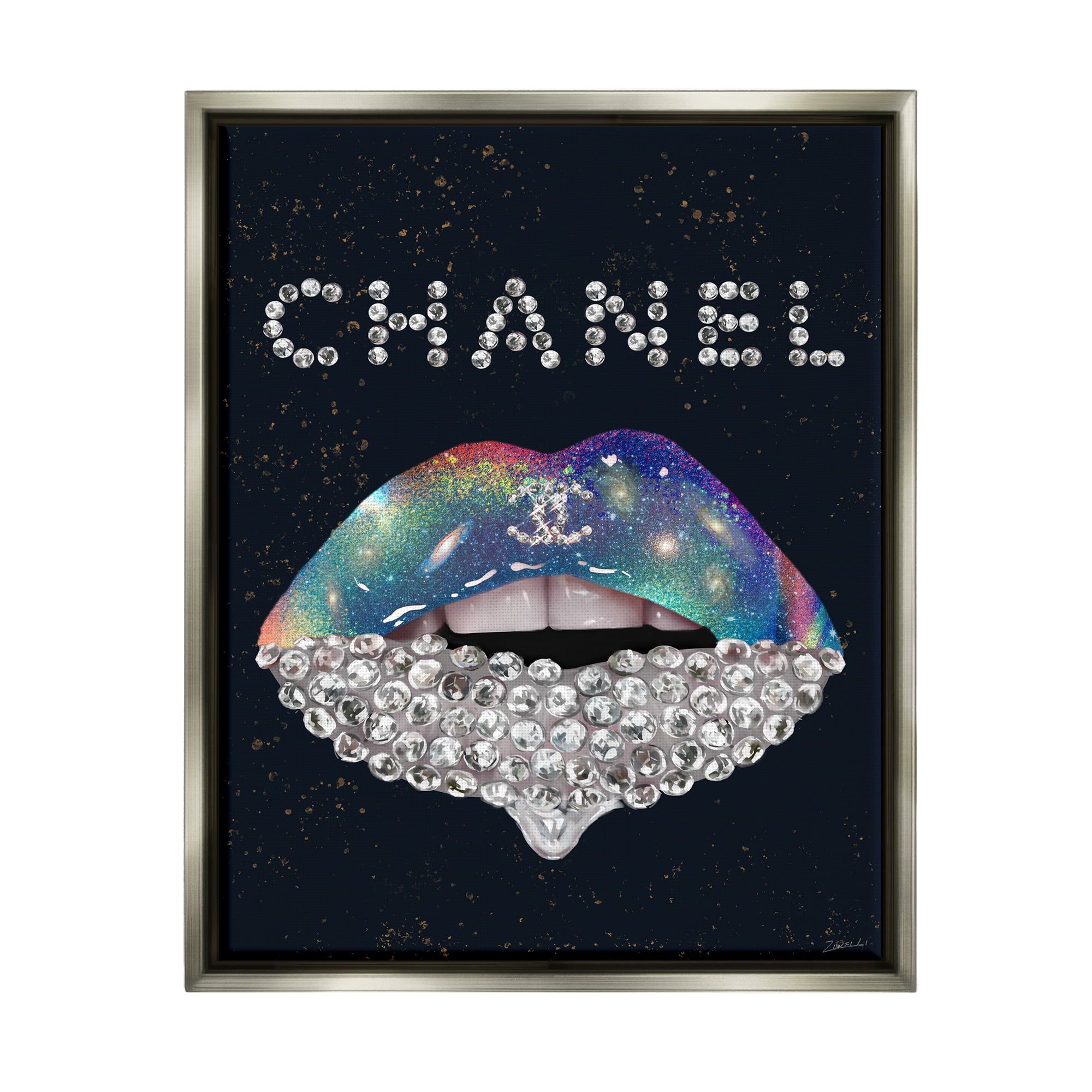 Stupell Industries Glam Diamond Lipstick Beauty & Fashion Painting Gray Floater Framed Art Print Wall Art, 17 x 21