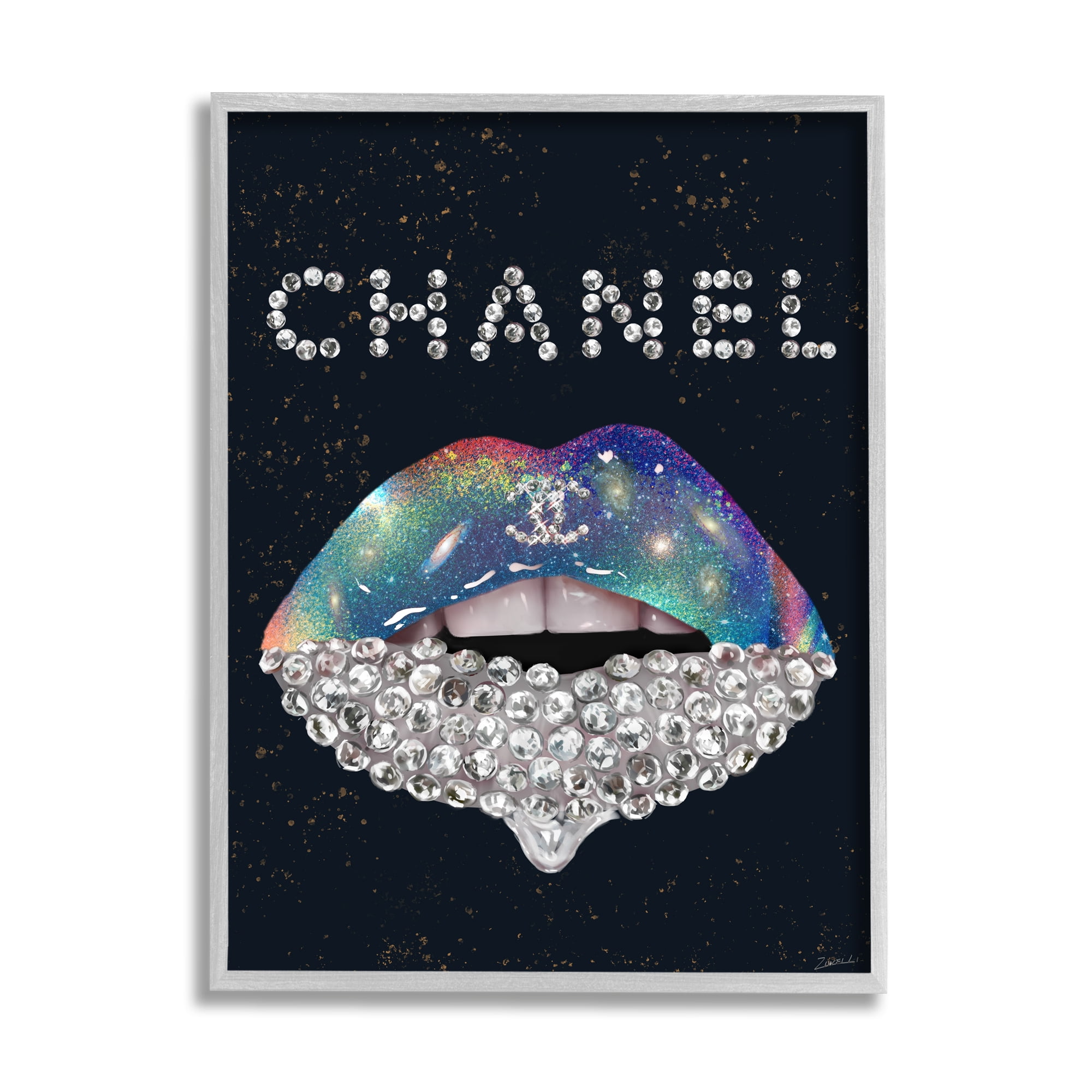 Stupell Industries Glam Diamond Lipstick Beauty & Fashion Painting Gray Framed Art Print Wall Art, 24 x 30