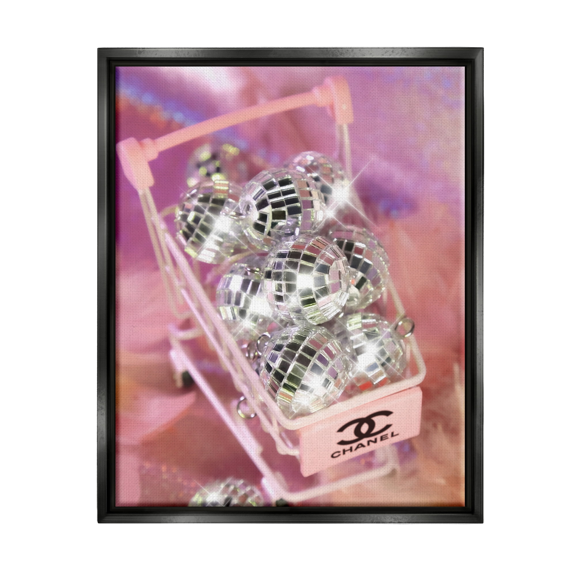 Stupell Industries Glam Disco Balls in Cart Beauty & Fashion Painting Black Floater Framed Art Print Wall Art, 25 x 31