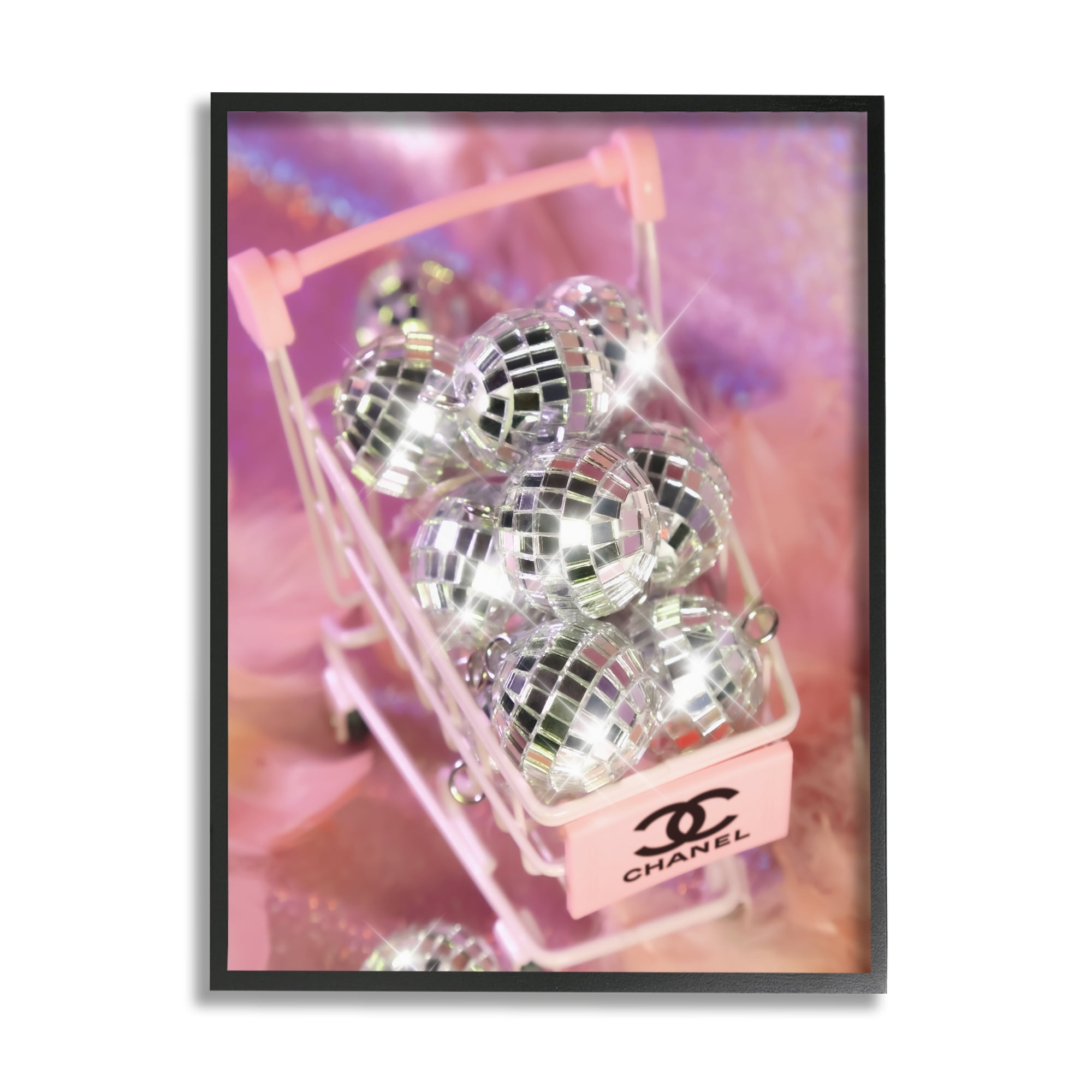 Stupell Industries Glam Disco Balls in Cart Beauty & Fashion Painting Black Framed Art Print Wall Art, 16 x 20
