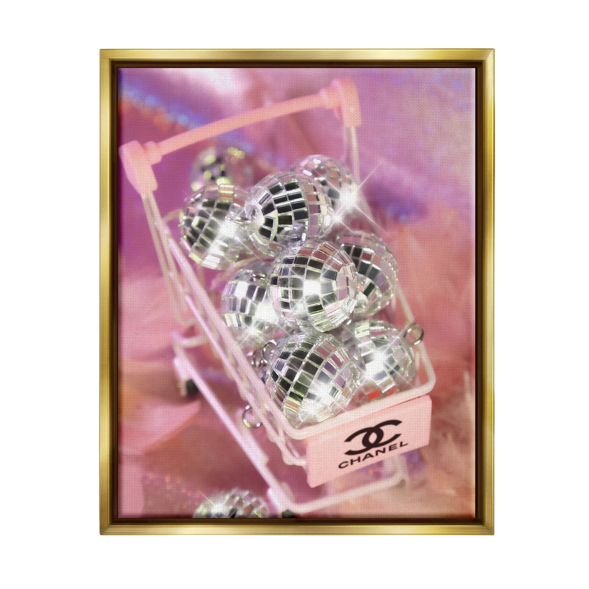 Stupell Industries Glam Disco Balls in Cart Beauty & Fashion Painting Gold Floater Framed Art Print Wall Art, 17 x 21