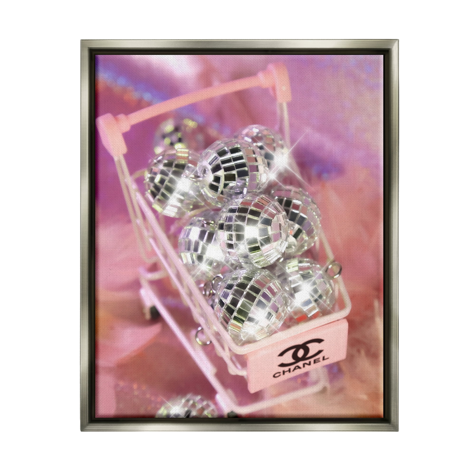 Stupell Industries Glam Disco Balls in Cart Beauty & Fashion Painting Gray Floater Framed Art Print Wall Art, 17 x 21