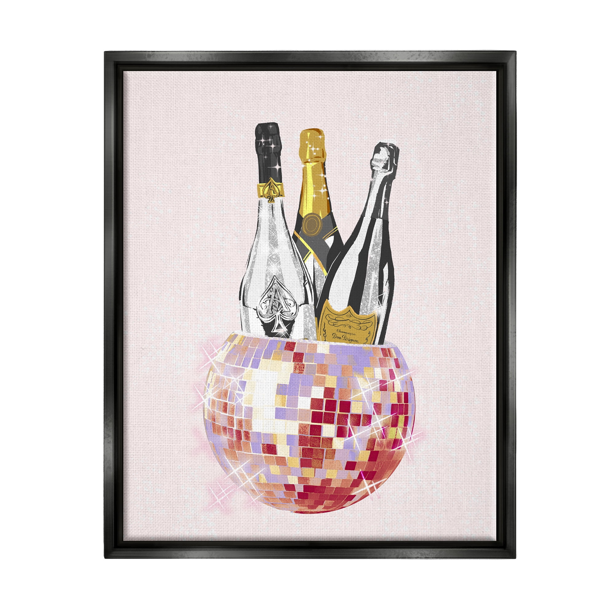 Stupell Industries Glam Disco Champagnes Food & Beverage Painting Black Floater Framed Canvas Art Print Wall Art, 17 x 21