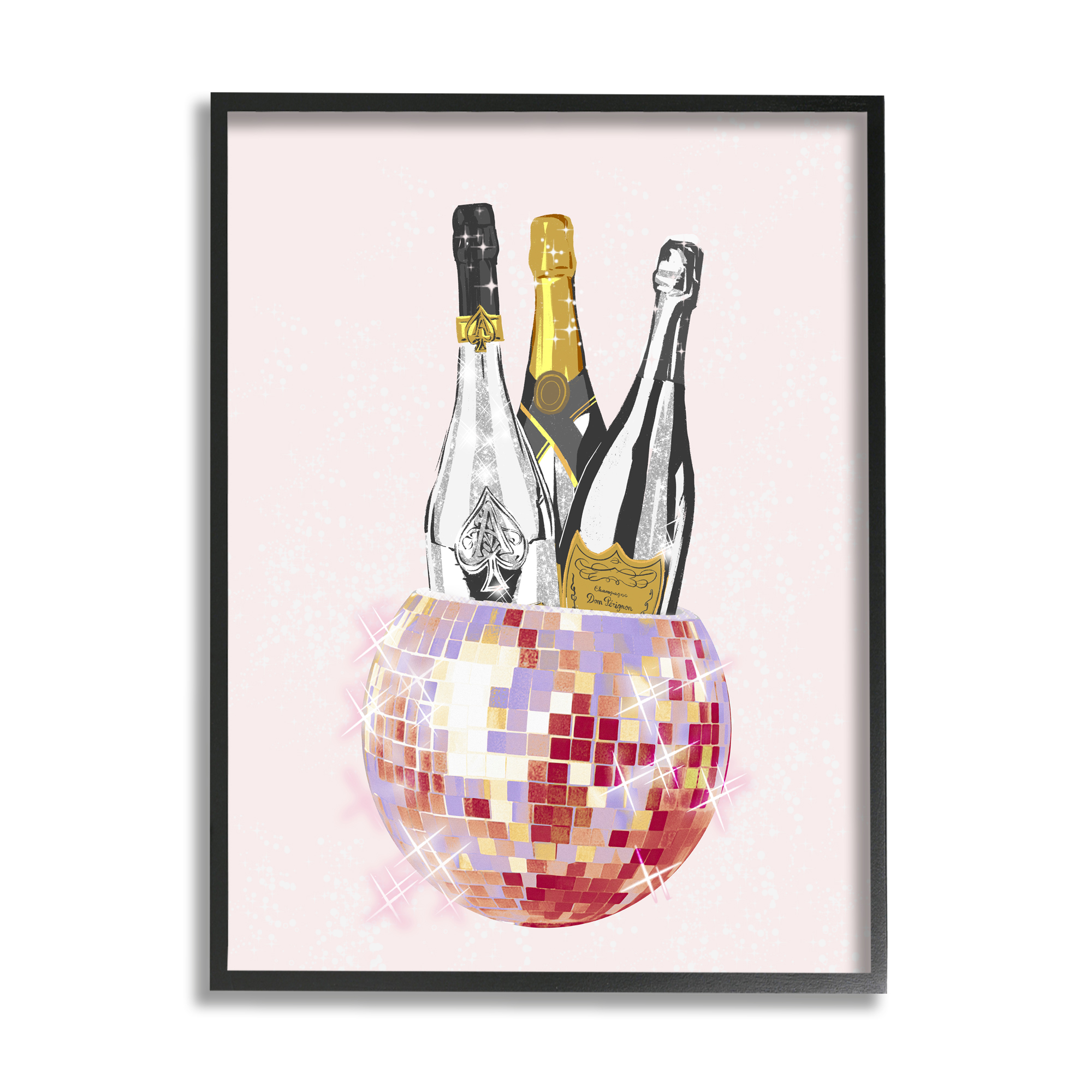 Stupell Industries Glam Disco Champagnes Food & Beverage Painting Black Framed Art Print Wall Art, 11 x 14