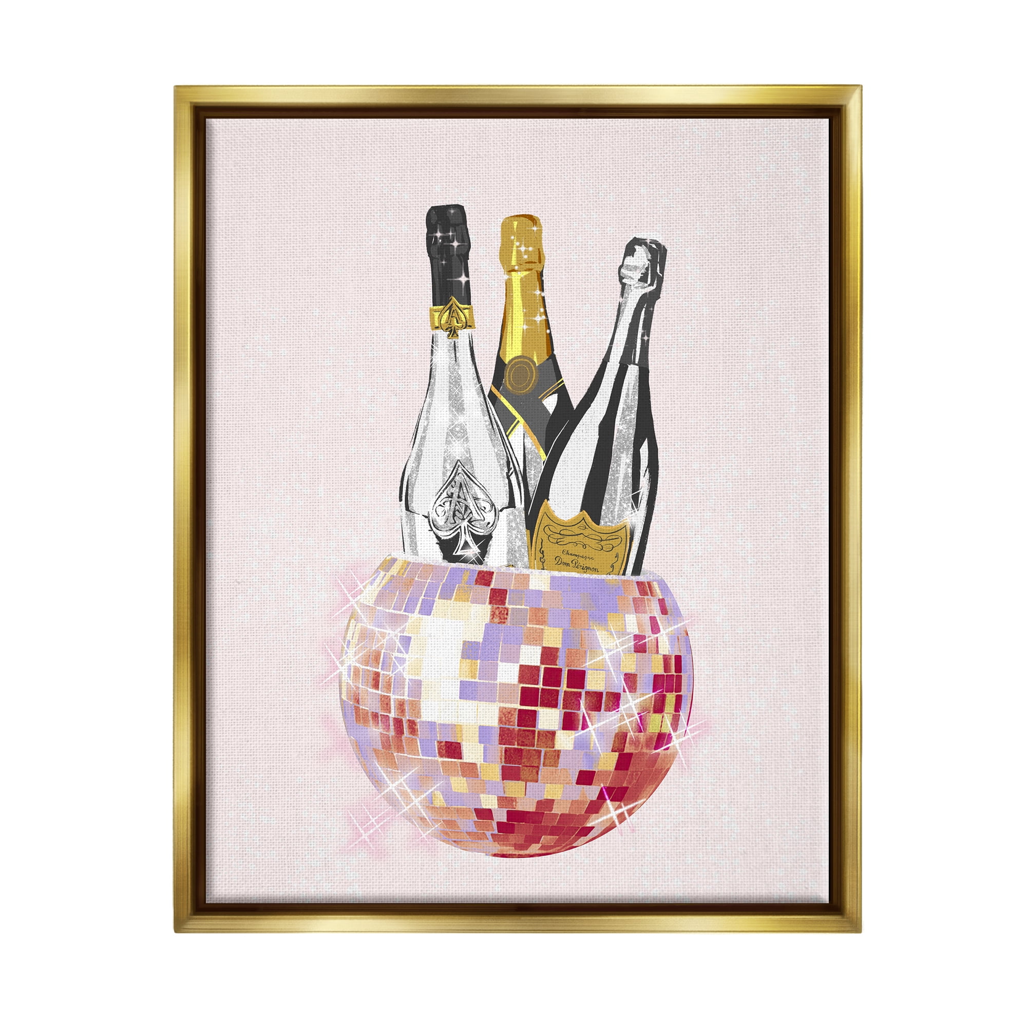 Stupell Industries Glam Disco Champagnes Food & Beverage Painting Gold Floater Framed Canvas Art Print Wall Art, 25 x 31
