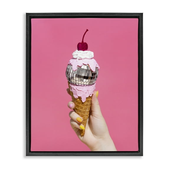 Stupell Industries Glam Disco Ice Cream Food & Beverage Painting Black Floater Framed Art Print Wall Art, 17 x 21