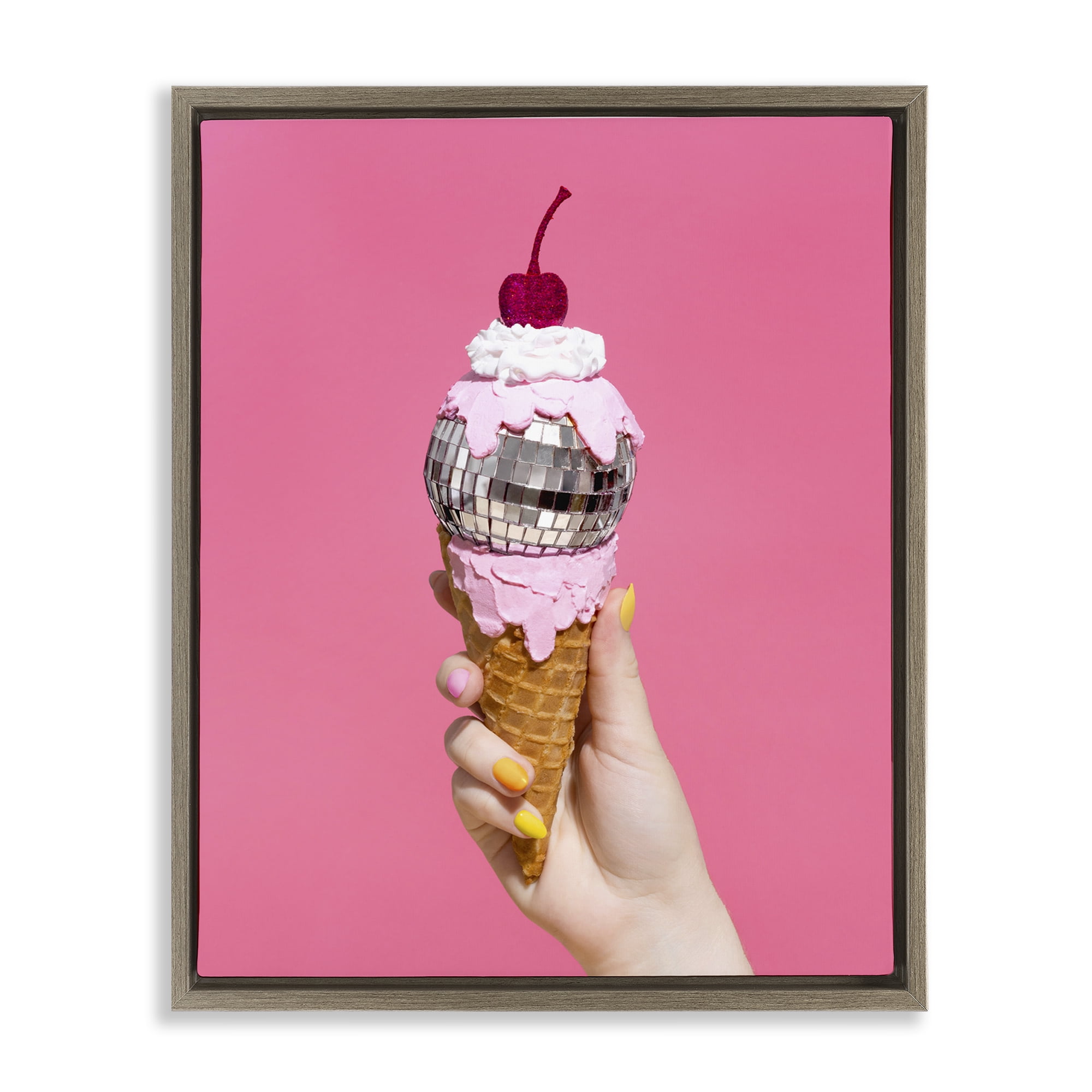 Stupell Industries Glam Disco Ice Cream Food & Beverage Painting Brown Floater Framed Art Print Wall Art, 25 x 31