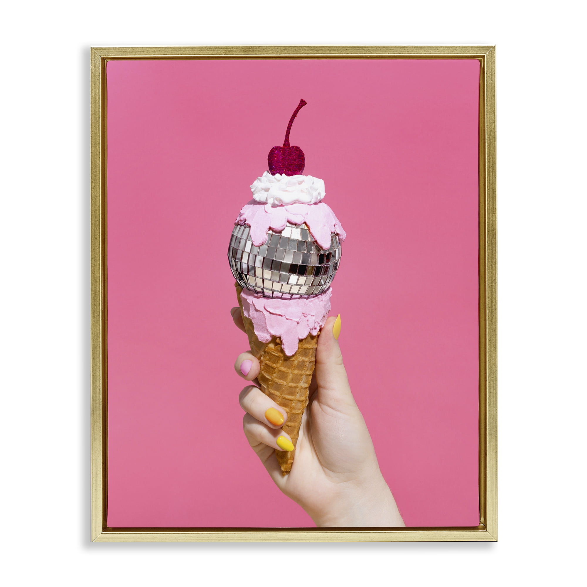 Stupell Industries Glam Disco Ice Cream Food & Beverage Painting Gold Floater Framed Art Print Wall Art, 25 x 31