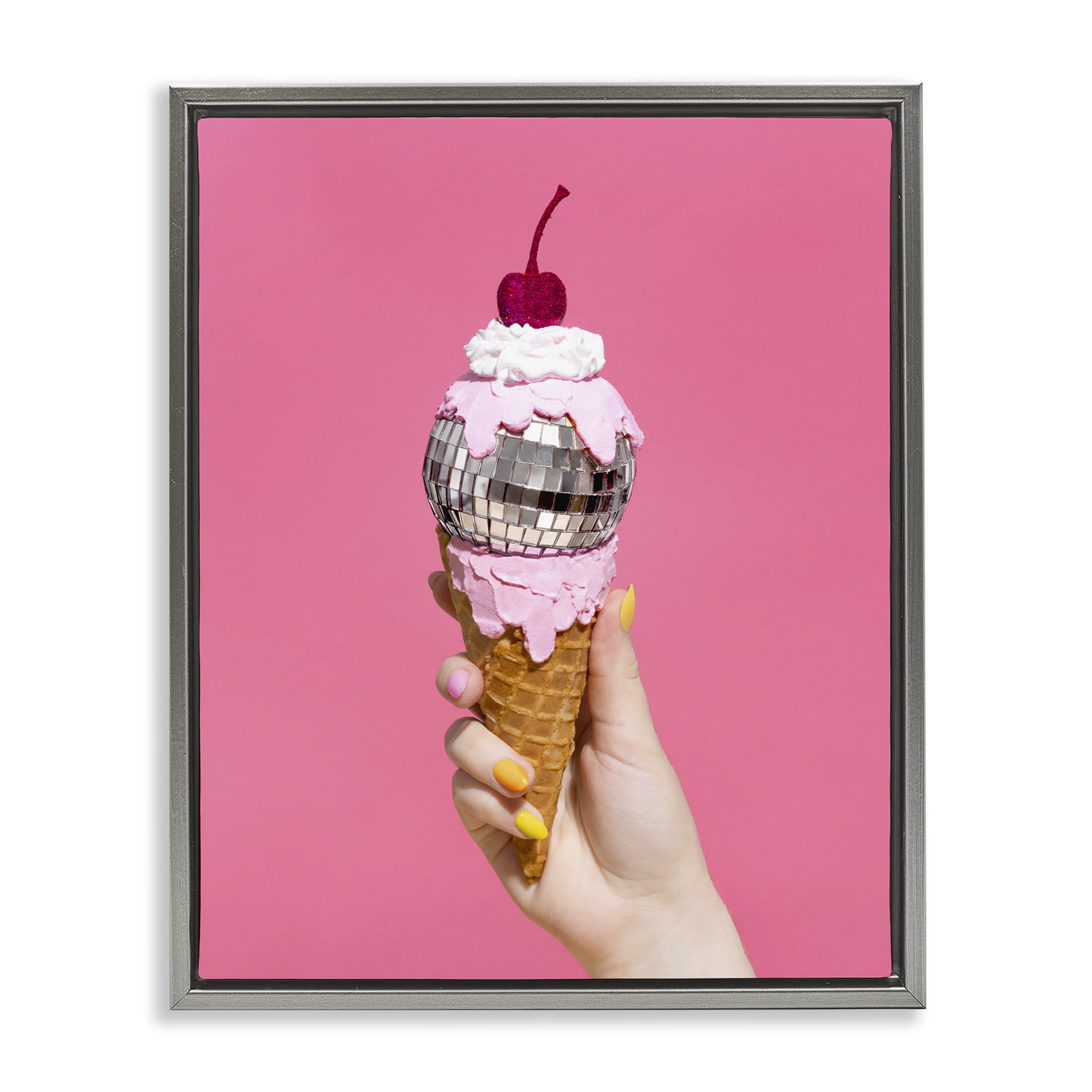 Stupell Industries Glam Disco Ice Cream Food & Beverage Painting Gray Floater Framed Art Print Wall Art, 17 x 21