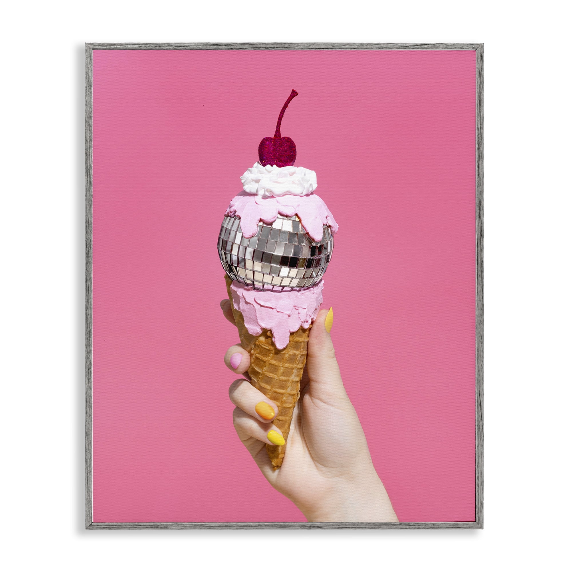 Stupell Industries Glam Disco Ice Cream Food & Beverage Painting Gray Framed Art Print Wall Art, 16 x 20