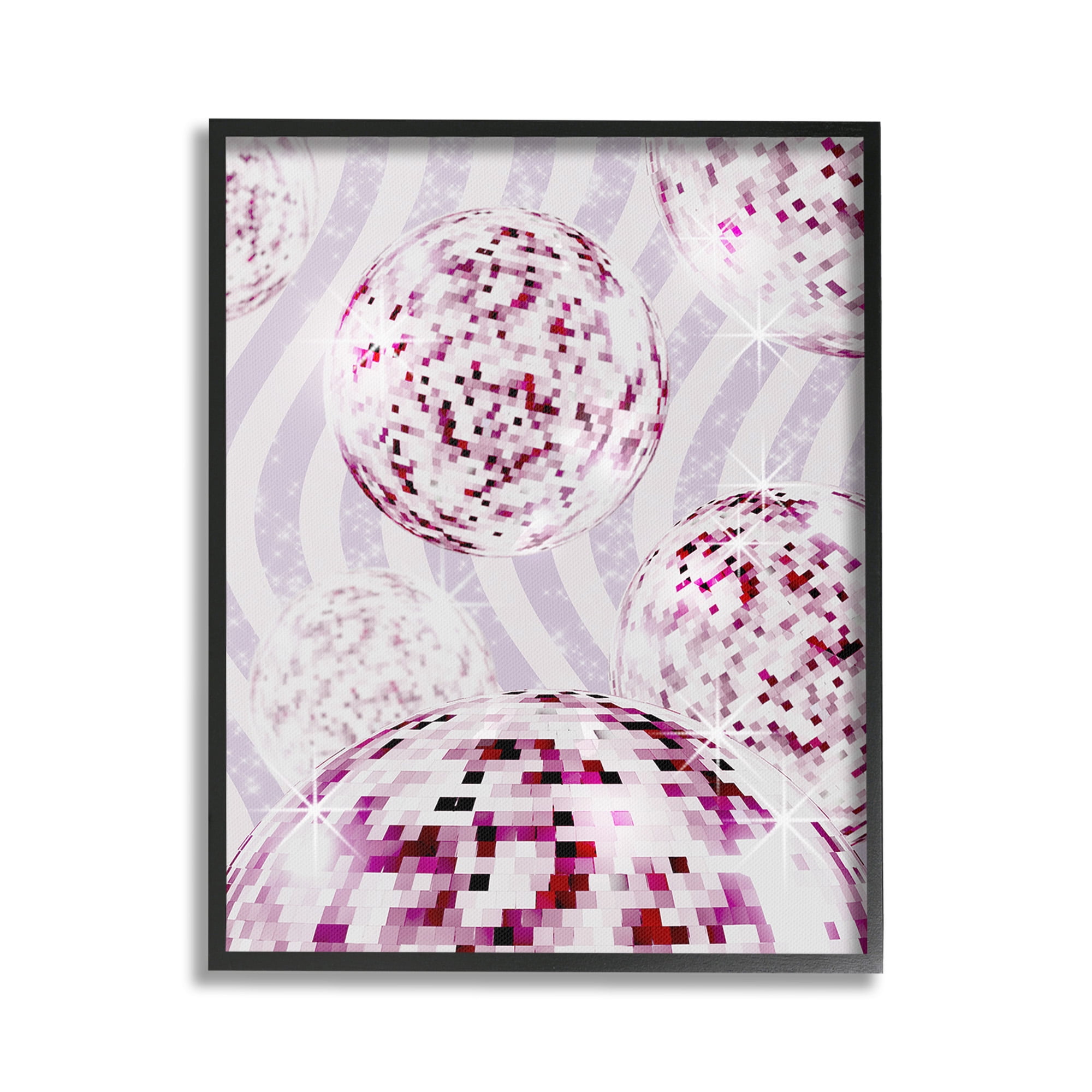 Stupell Industries Glam Disco on Stripes Abstract Painting Black Framed Art Print Wall Art, 24 x 30