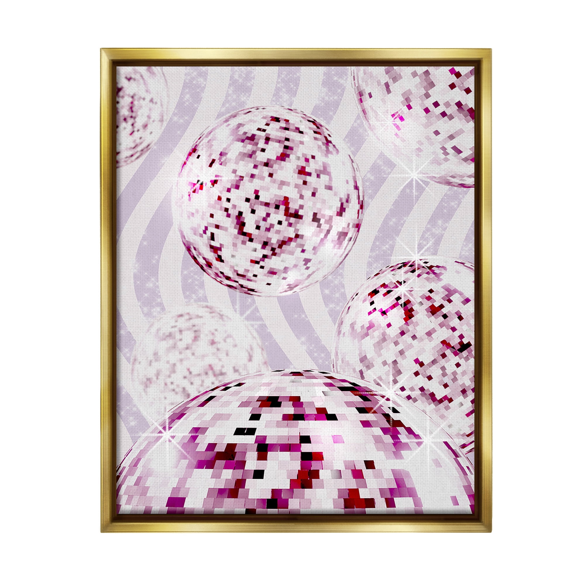 Stupell Industries Glam Disco on Stripes Abstract Painting Gold Floater Framed Canvas Art Print Wall Art, 25 x 31