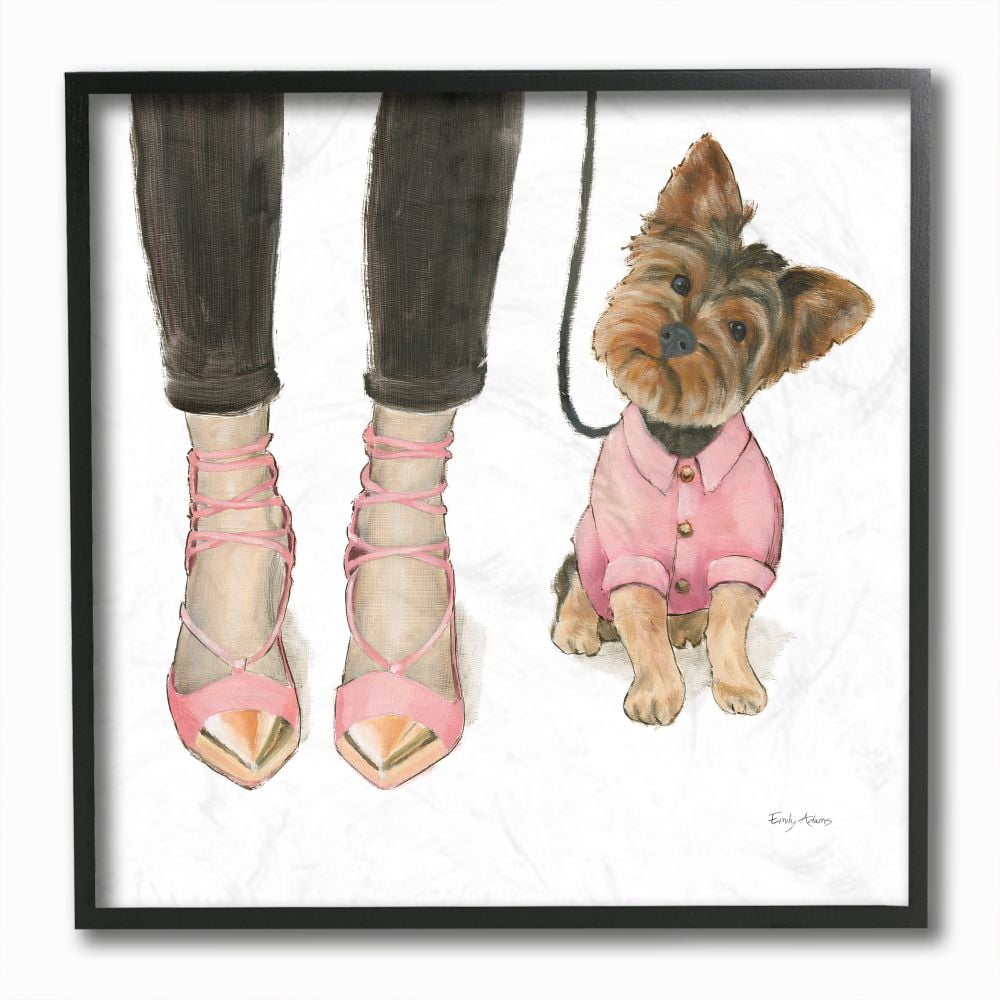 Glam Dog Walk Pink Heels Fashion Framed Wall Art