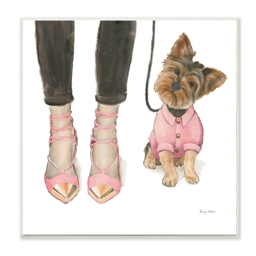 Stupell Industries Glam Dog Walk Heels Fashion Pink Gold Design Graphic Art Unframed Art Print Wall Art, 12x12, by Emily Adams