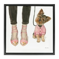 Stupell Industries Glam Dog Walk Pink Heels Beauty & Fashion Painting Black Floater Framed Canvas Art Print Wall Art, 18 x 18