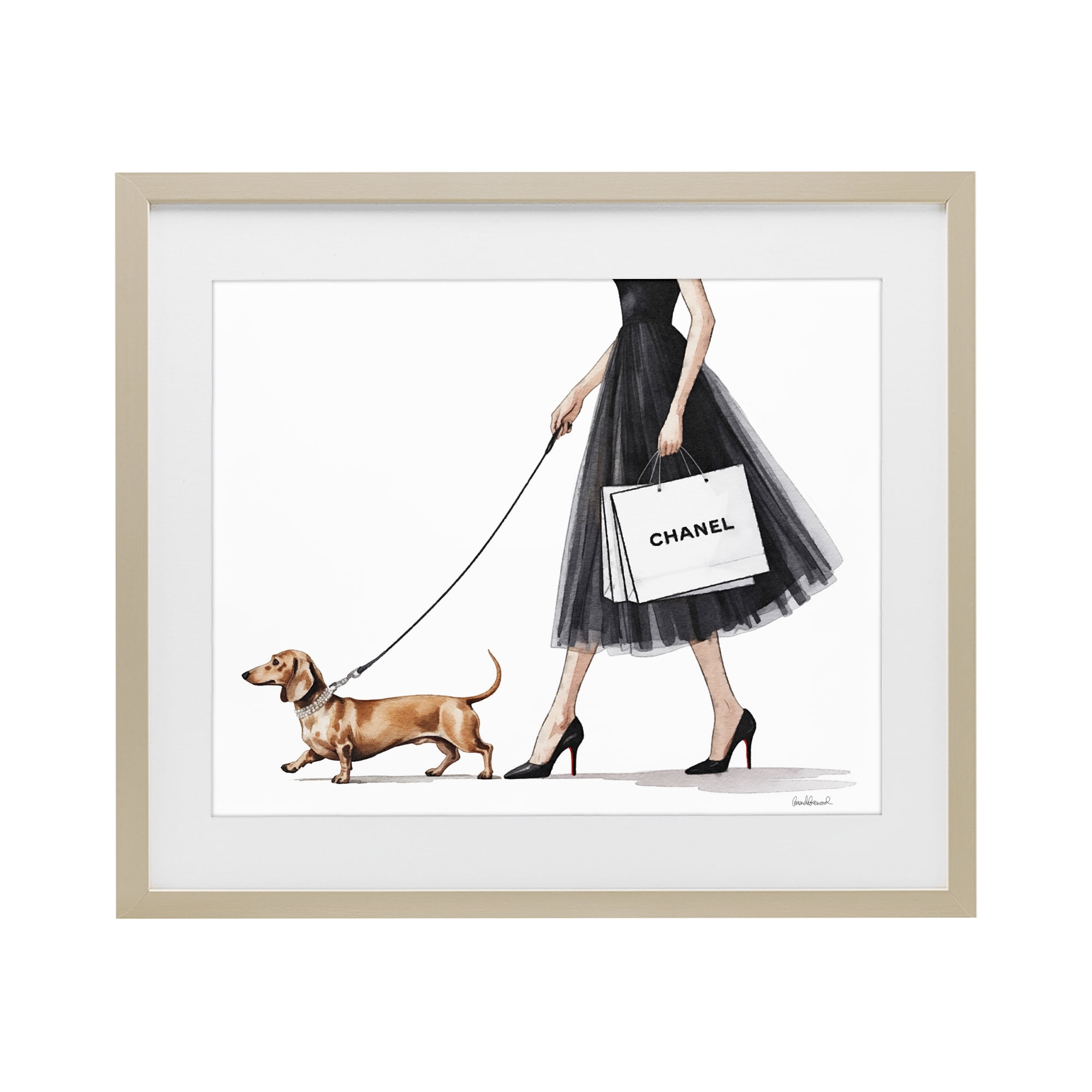 Stupell Industries Glam Dog Walking Birch Framed Print Under Glass, design by Amanda Greenwood