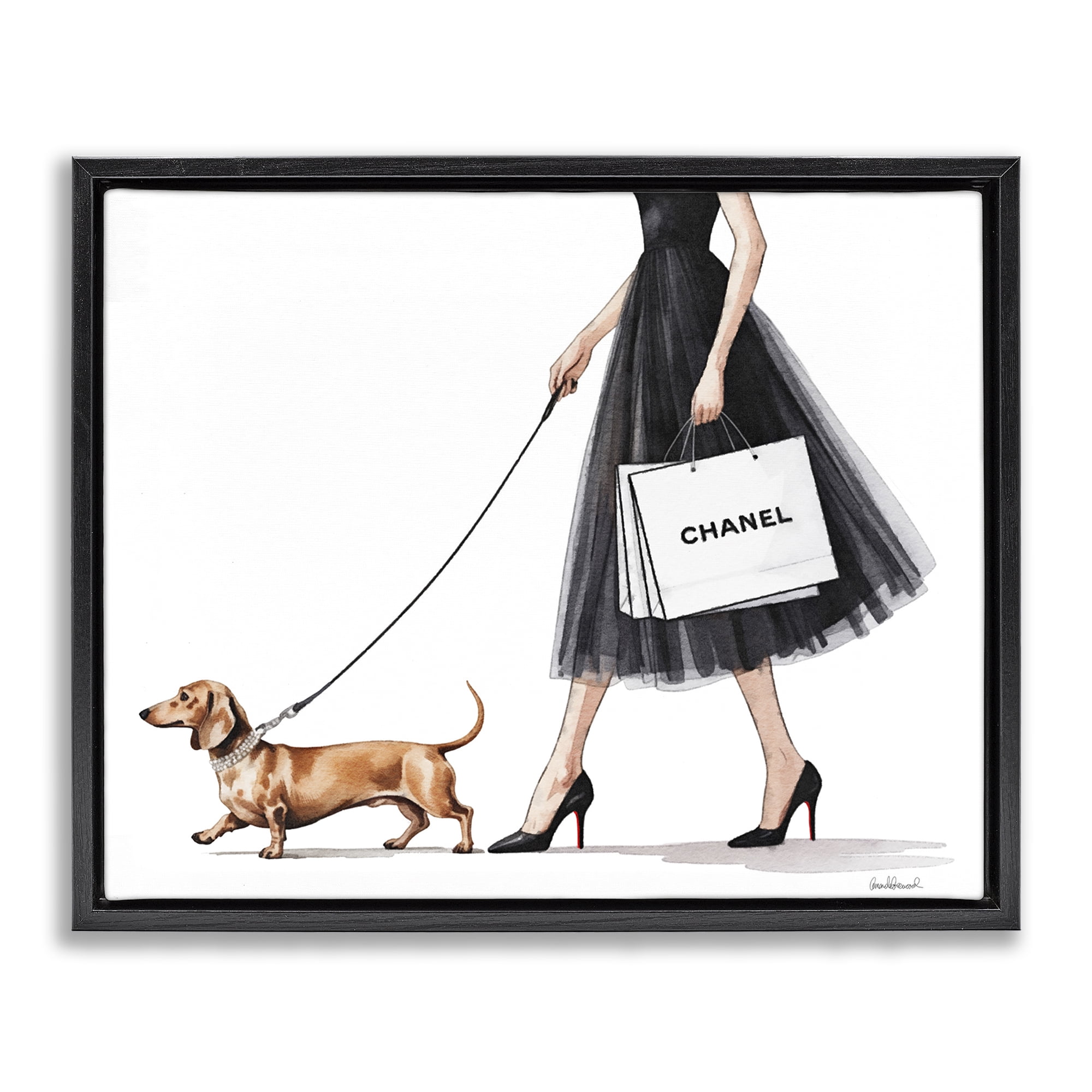 Stupell Industries Glam Dog Walking Black Framed Floater Canvas Wall Art, design by Amanda Greenwood