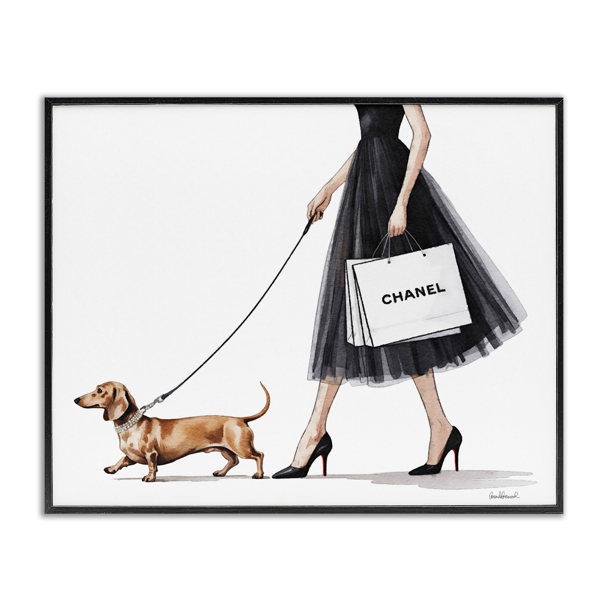 Stupell Industries Glam Dog Walking Black Framed Giclee Art, design by Amanda Greenwood