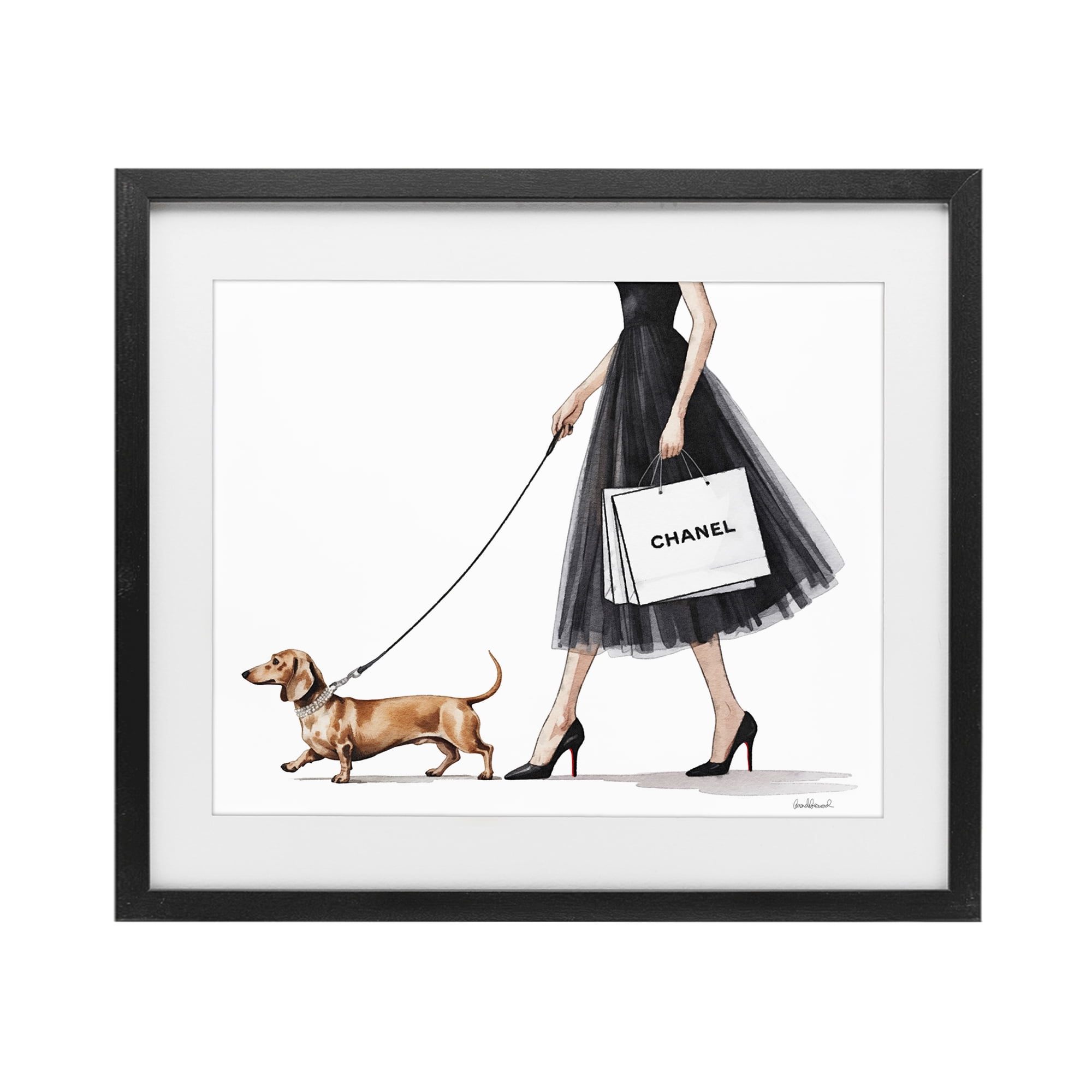 Stupell Industries Glam Dog Walking Black Framed Print Under Glass, design by Amanda Greenwood