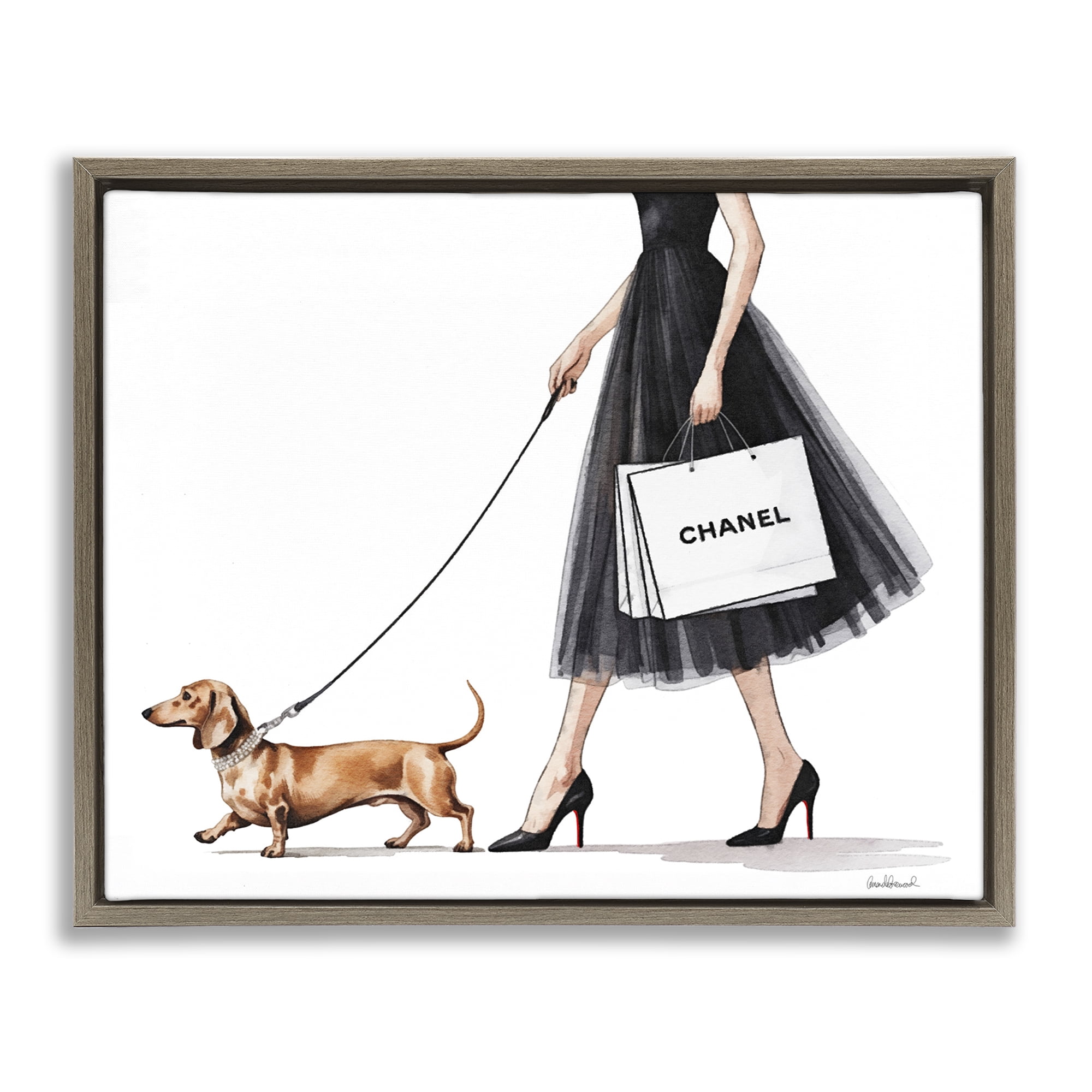 Stupell Industries Glam Dog Walking Brown Framed Floater Canvas Wall Art, design by Amanda Greenwood