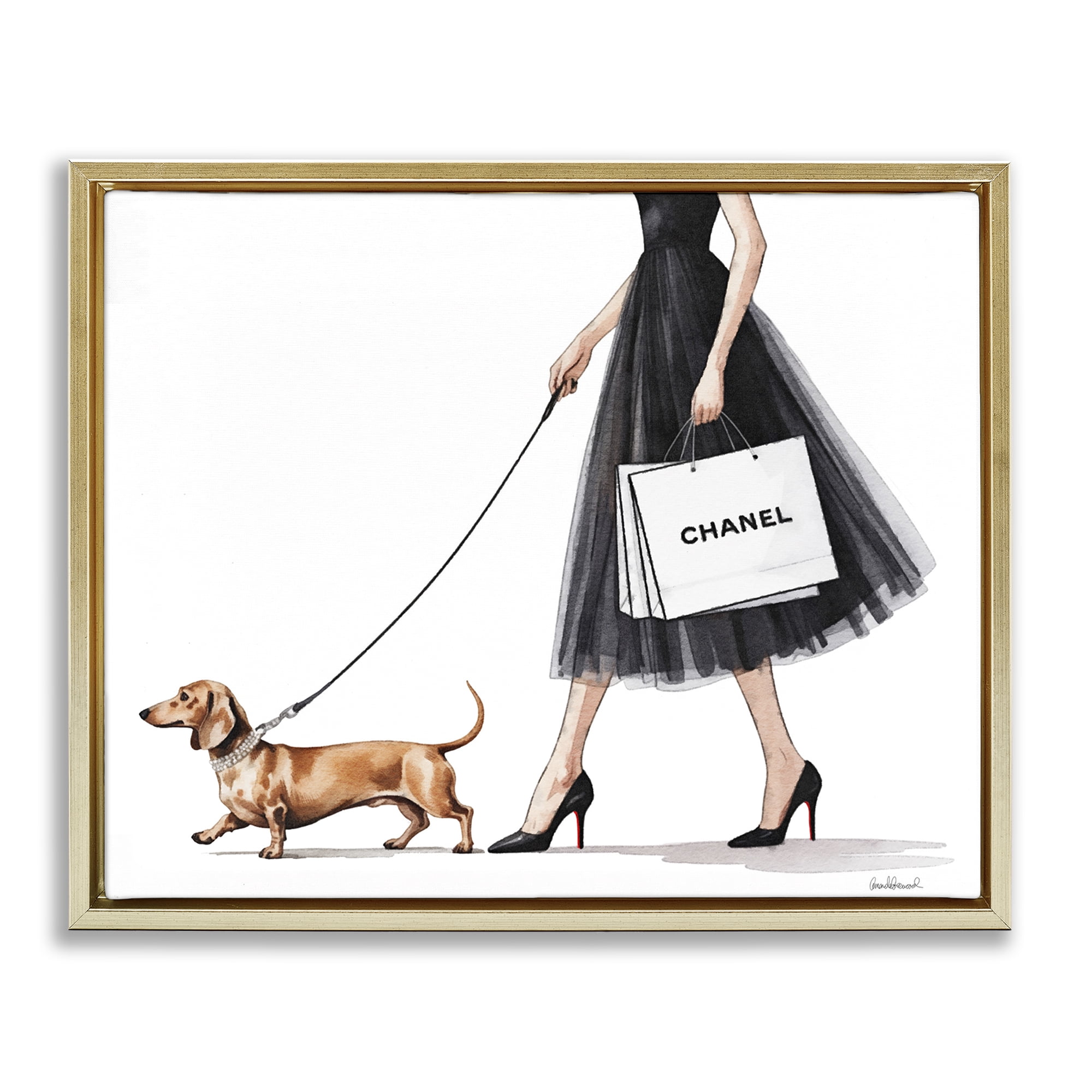 Stupell Industries Glam Dog Walking Gold Framed Floater Canvas Wall Art, design by Amanda Greenwood