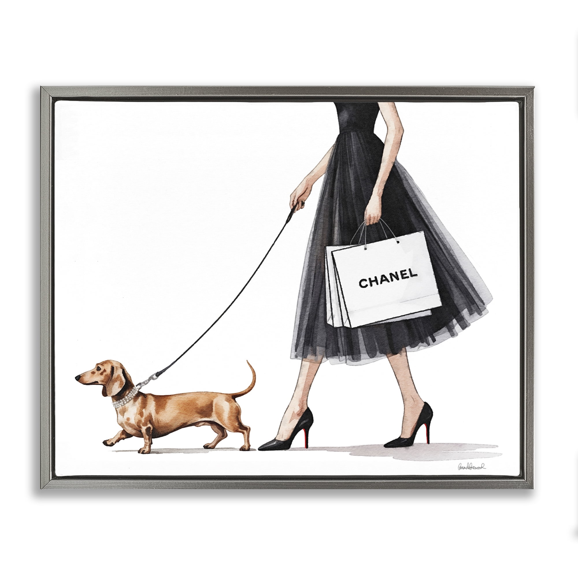 Stupell Industries Glam Dog Walking Gray Framed Floater Canvas Wall Art, design by Amanda Greenwood