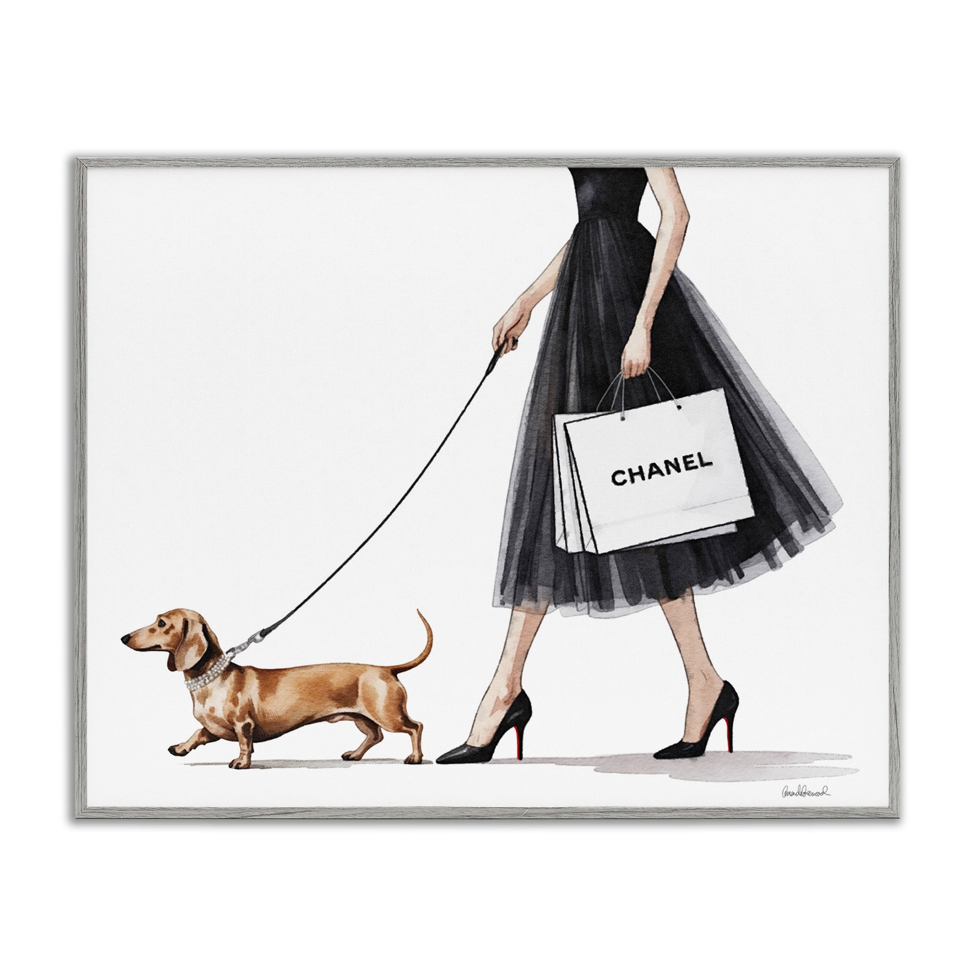 Stupell Industries Glam Dog Walking Gray Framed Giclee Art, design by Amanda Greenwood