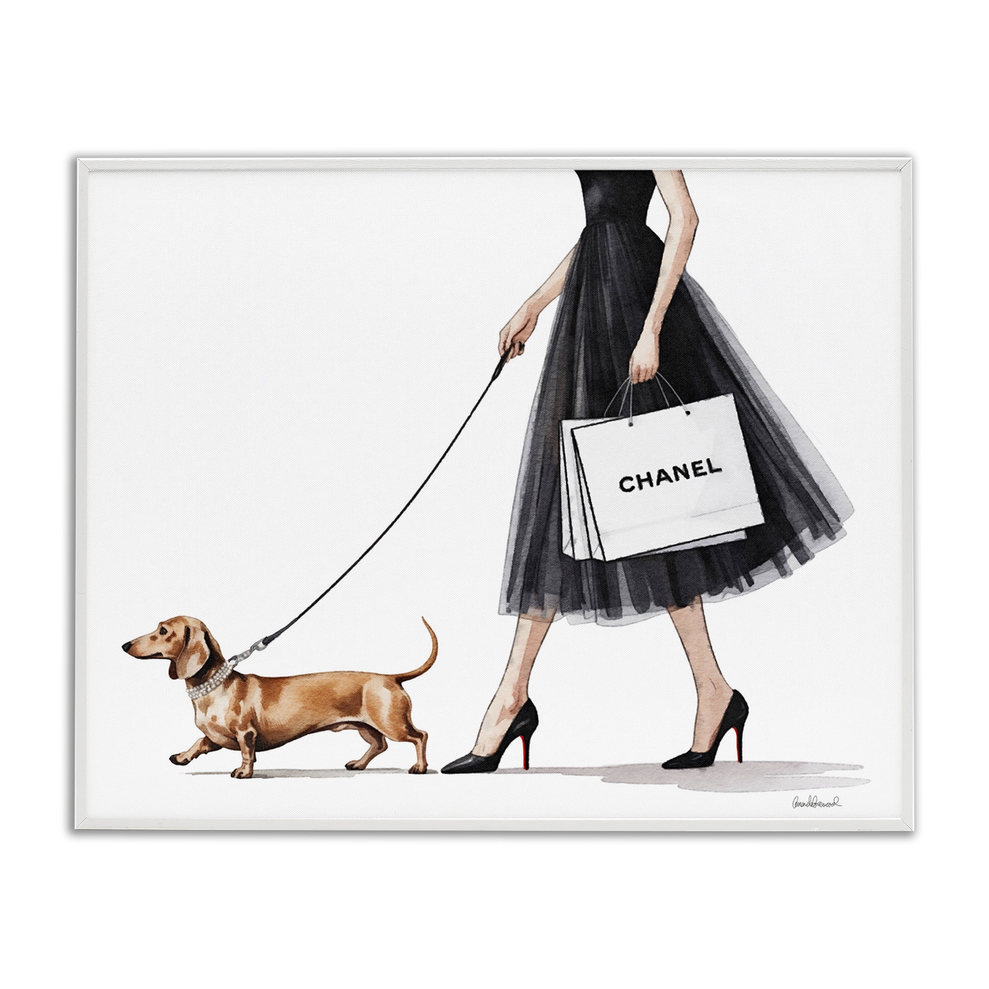 Stupell Industries Glam Dog Walking White Framed Giclee Art, design by Amanda Greenwood