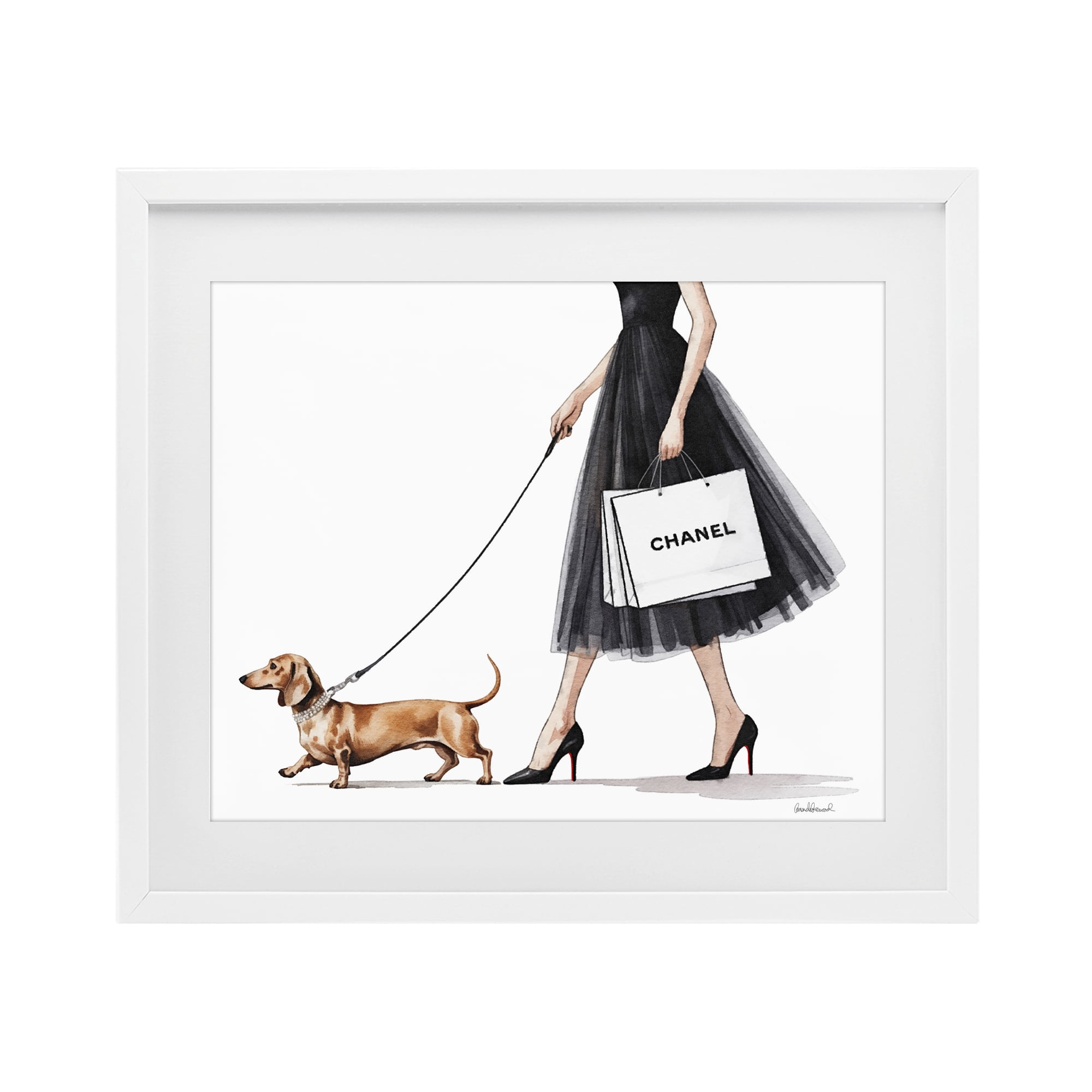 Stupell Industries Glam Dog Walking White Framed Print Under Glass, design by Amanda Greenwood