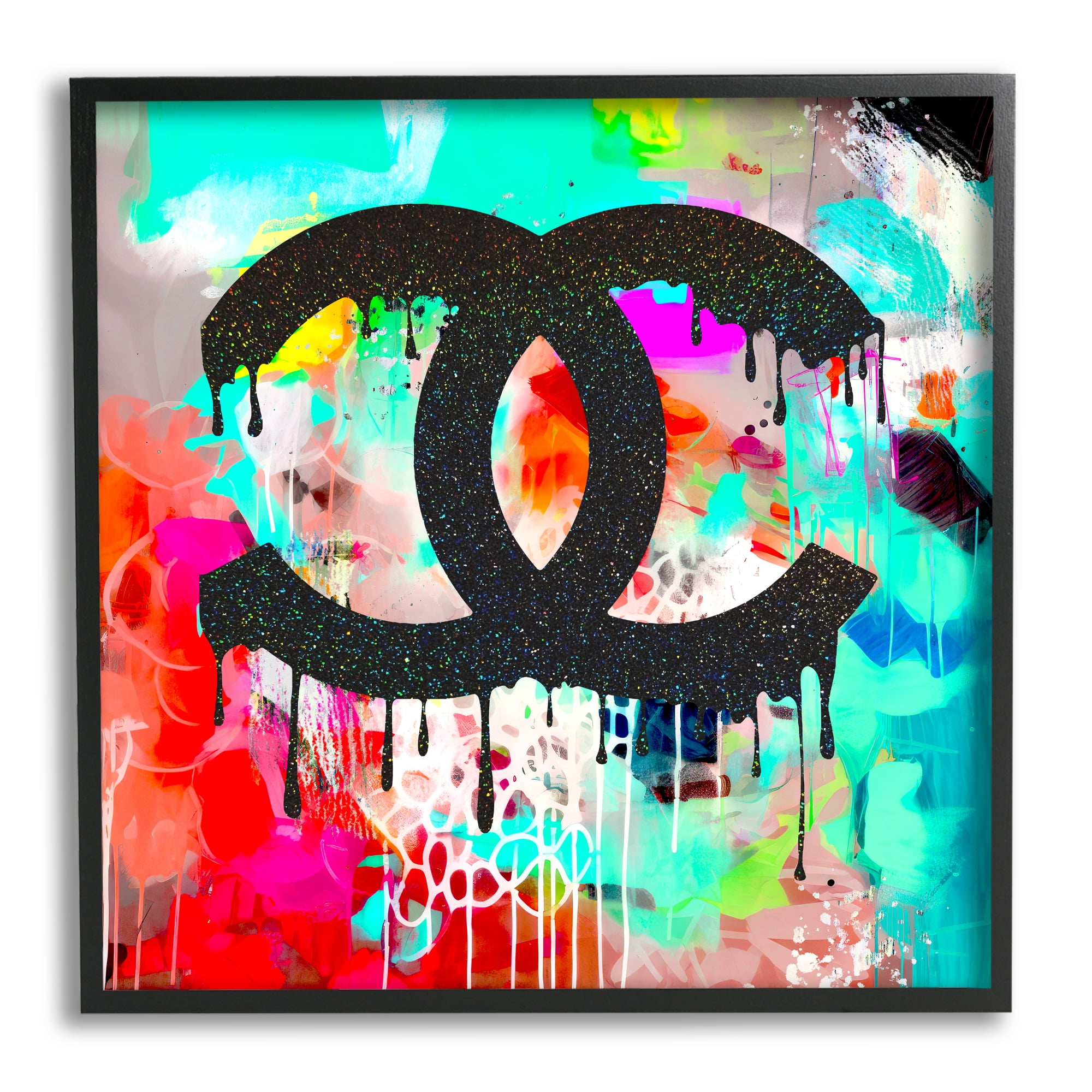 Stupell Industries Glam Drip on Graffiti Abstract Painting Black Framed Art Print Wall Art, 17 x 17