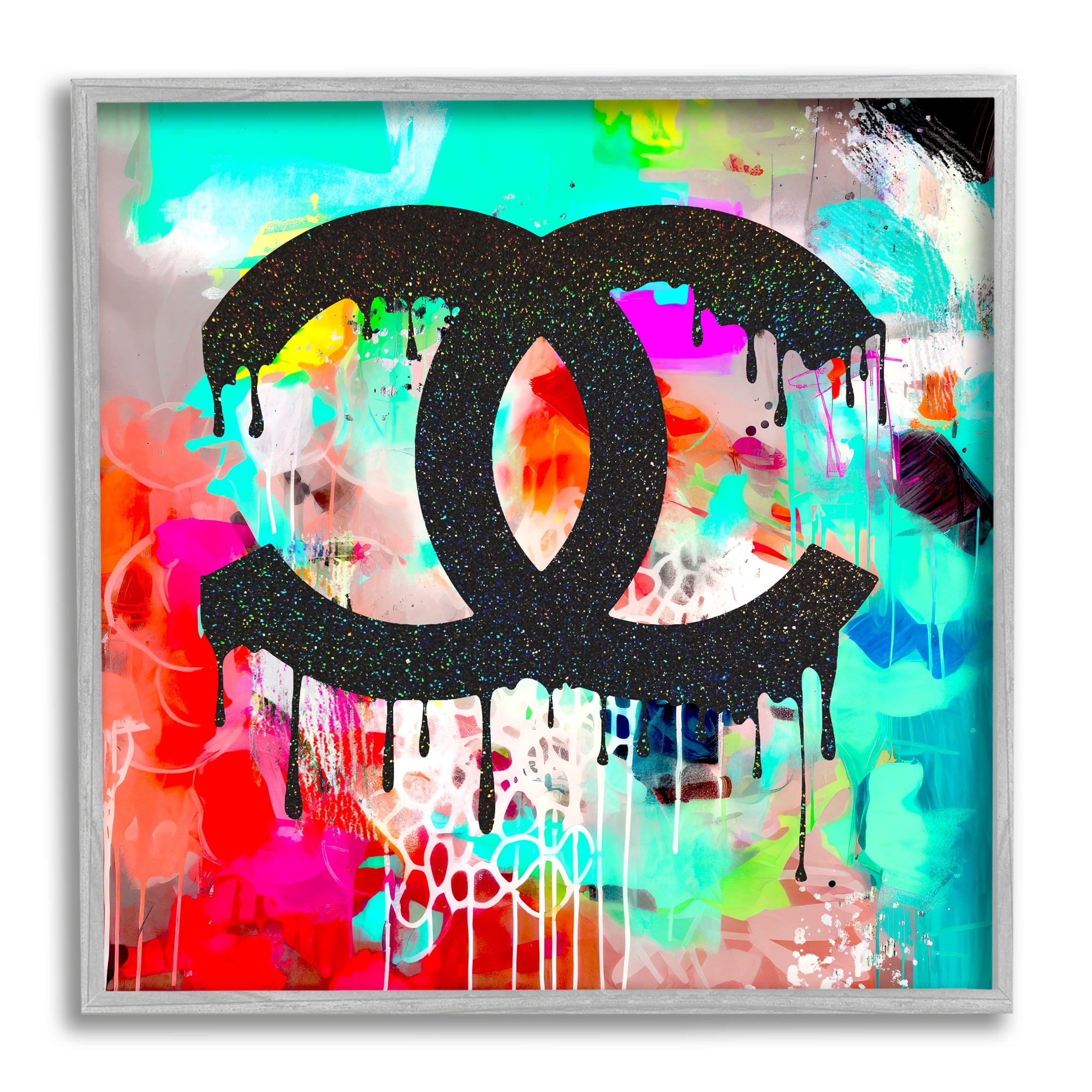 Stupell Industries Glam Drip on Graffiti Abstract Painting Gray Framed Art Print Wall Art, 17 x 17