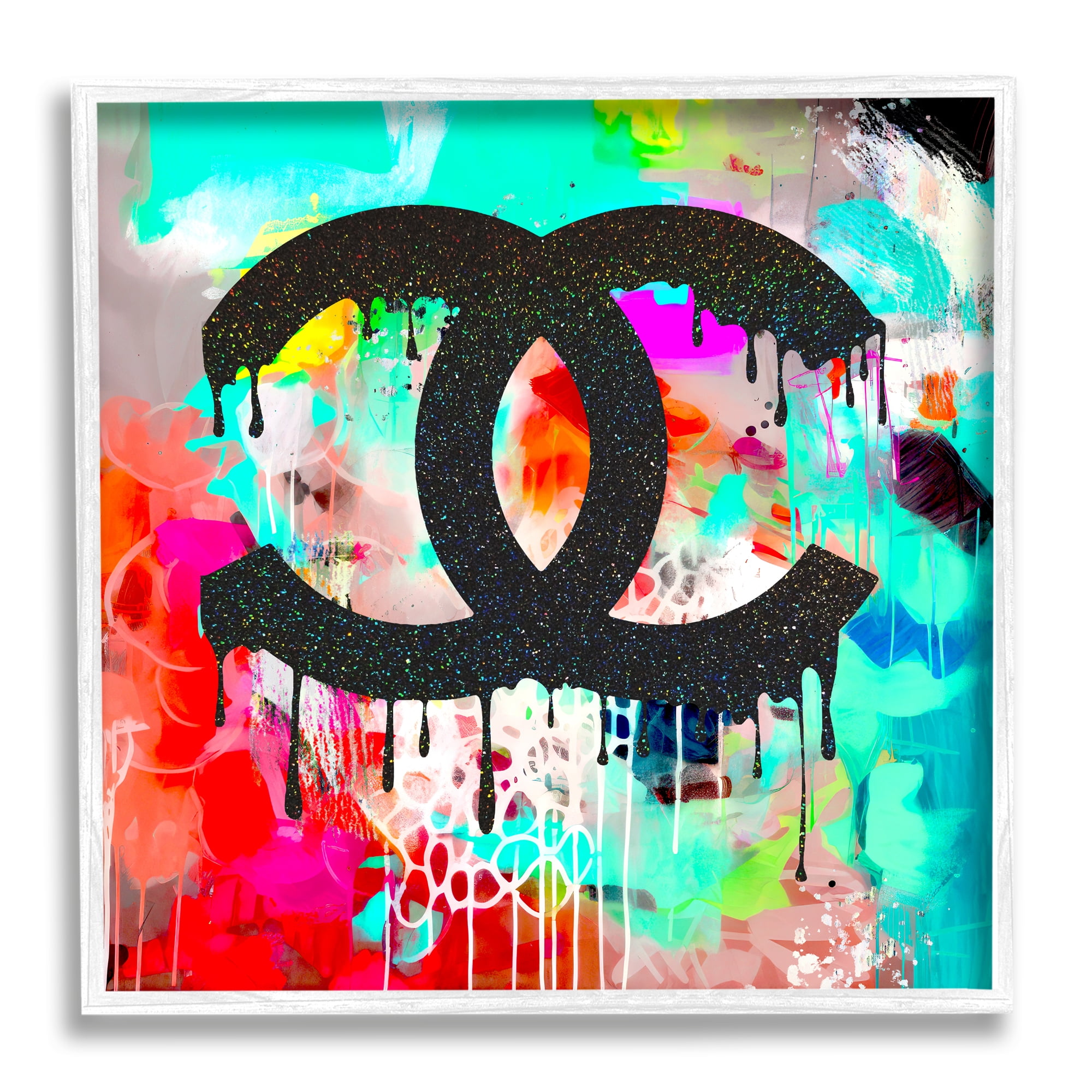 Stupell Industries Glam Drip on Graffiti Abstract Painting White Framed Art Print Wall Art, 12 x 12