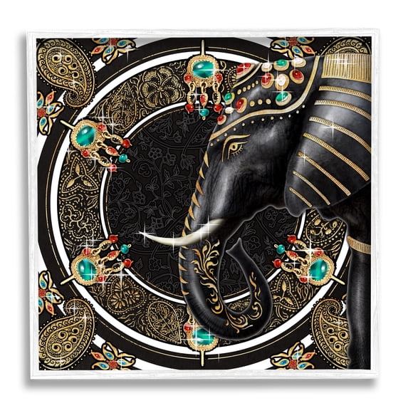 Stupell Industries Glam Elephant Regal Jewelry Paisley Pattern Animals & Insects Painting White Framed Art Print Wall Art, 12 x 12