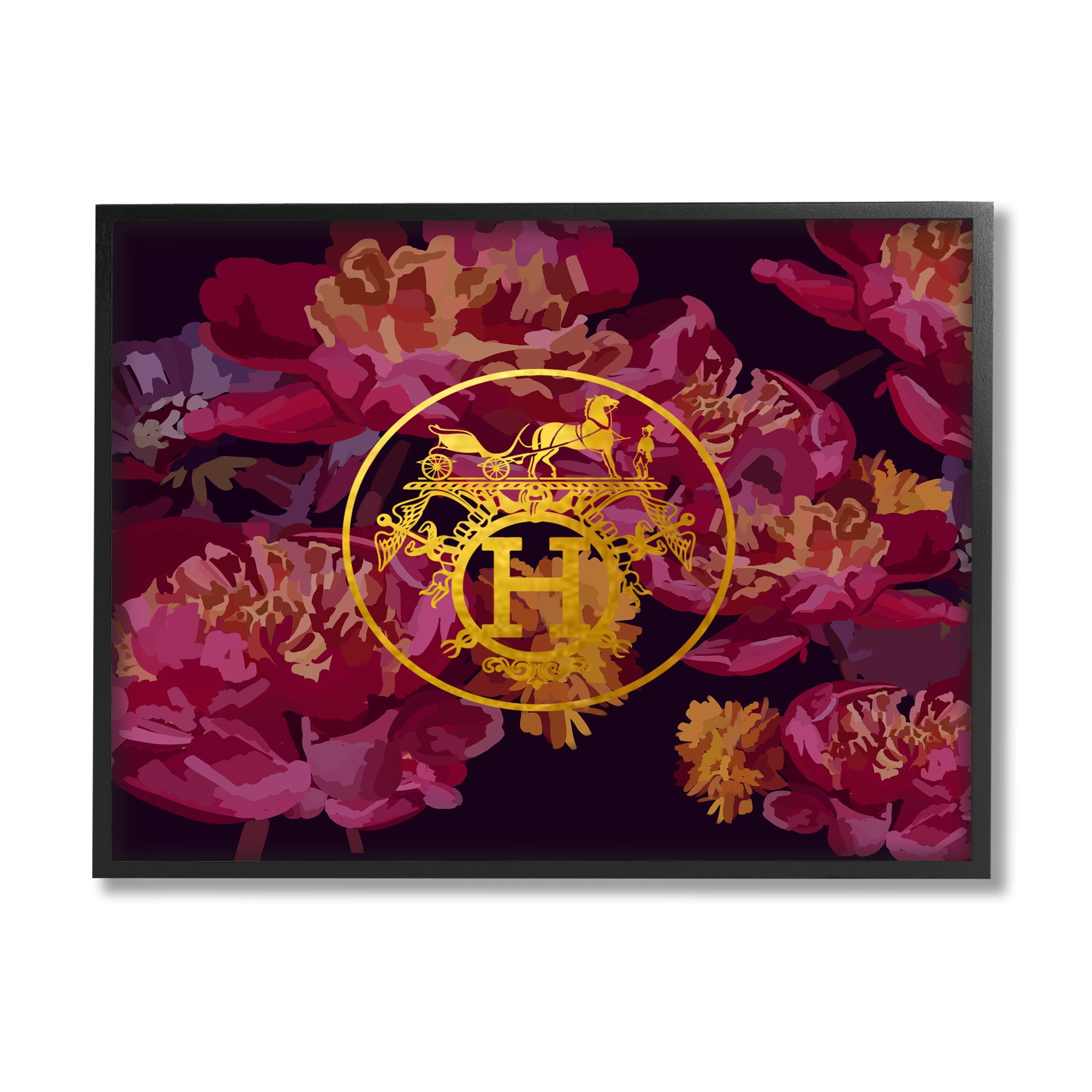 Stupell Industries Glam Emblem Flower Pattern Botanical & Floral Painting Black Framed Art Print Wall Art, 14 x 11