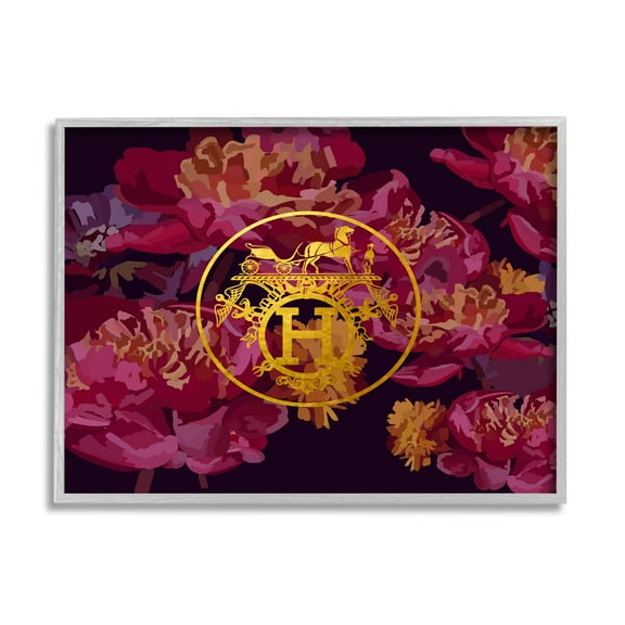 Stupell Industries Glam Emblem Flower Pattern Botanical & Floral Painting Gray Framed Art Print Wall Art, 14 x 11