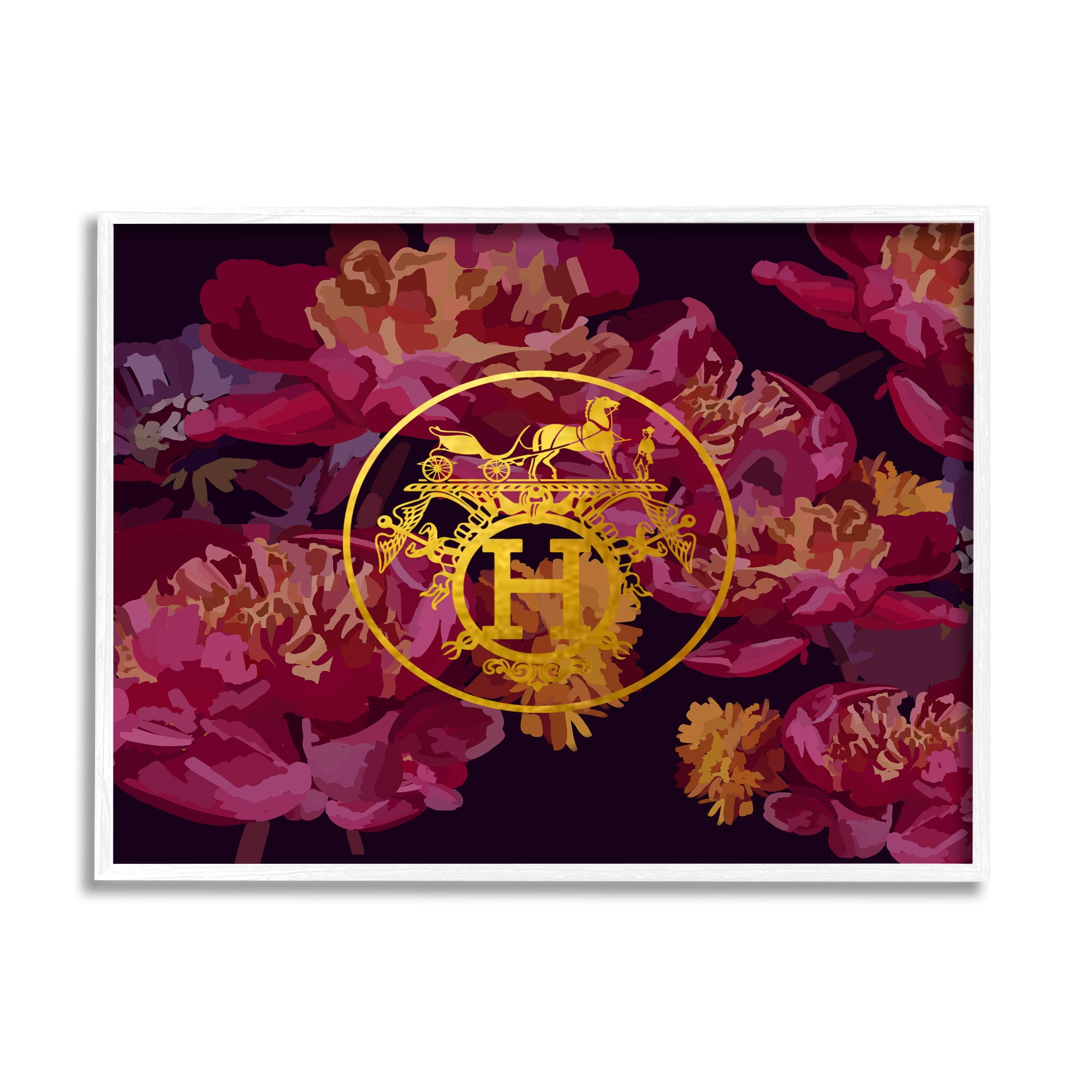 Stupell Industries Glam Emblem Flower Pattern Botanical & Floral Painting White Framed Art Print Wall Art, 20 x 16