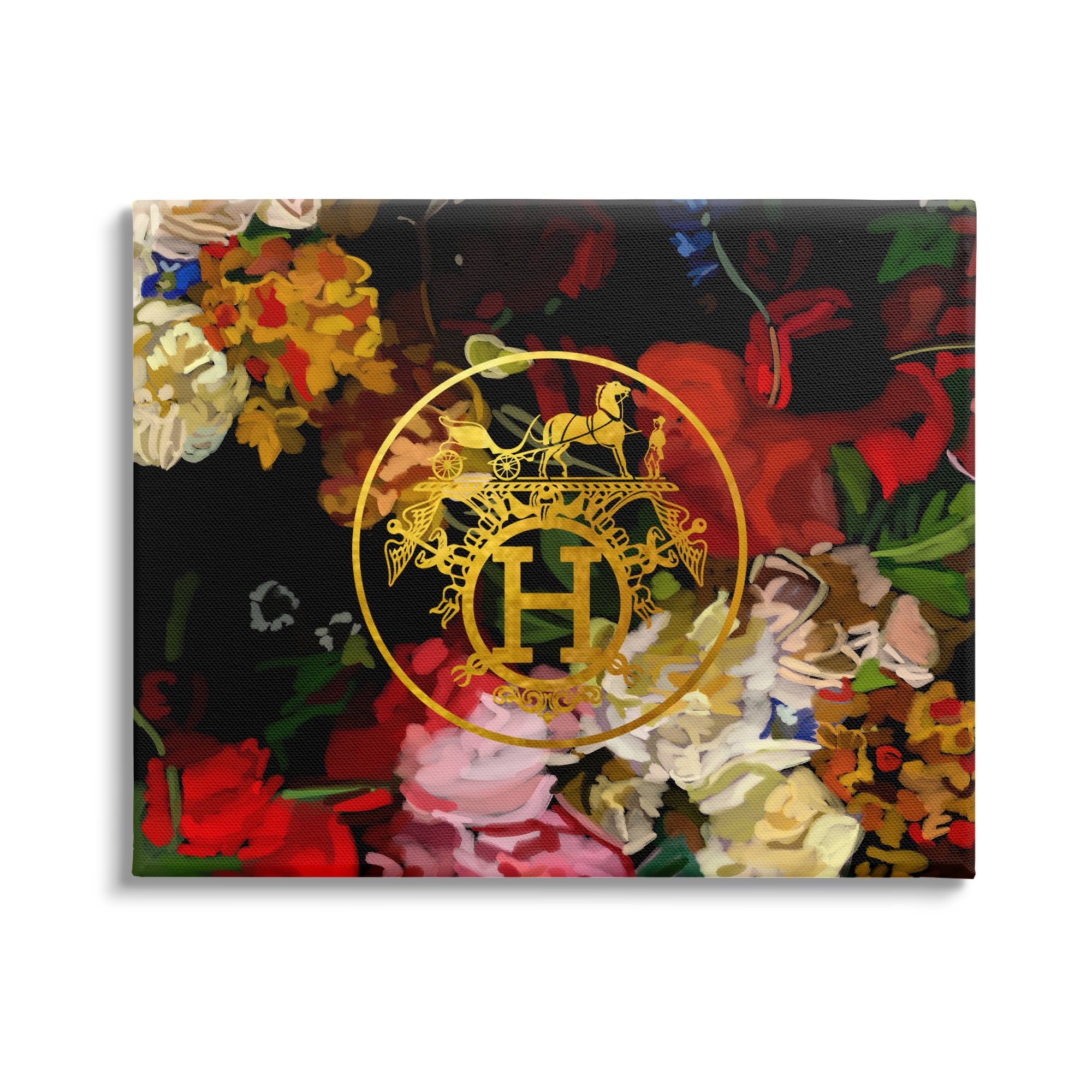 Stupell Industries Glam Emblem Flowers Botanical & Floral Painting Gallery Wrapped Canvas Art Print Wall Art, 30 x 24