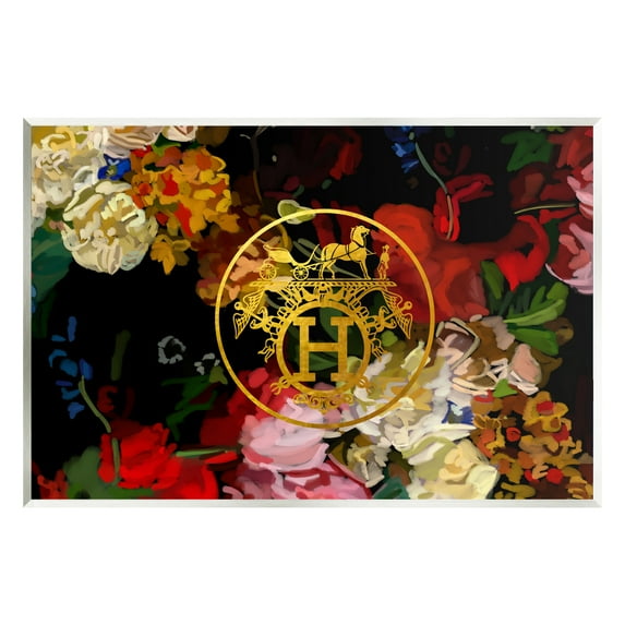 Stupell Industries Glam Emblem Flowers Botanical & Floral Painting Unframed Art Print Wall Art, 19 x 13