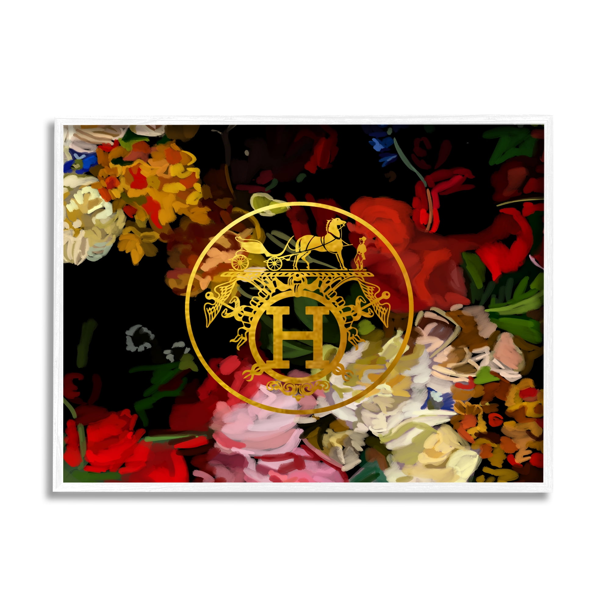 Stupell Industries Glam Emblem Flowers Botanical & Floral Painting White Framed Art Print Wall Art, 30 x 24