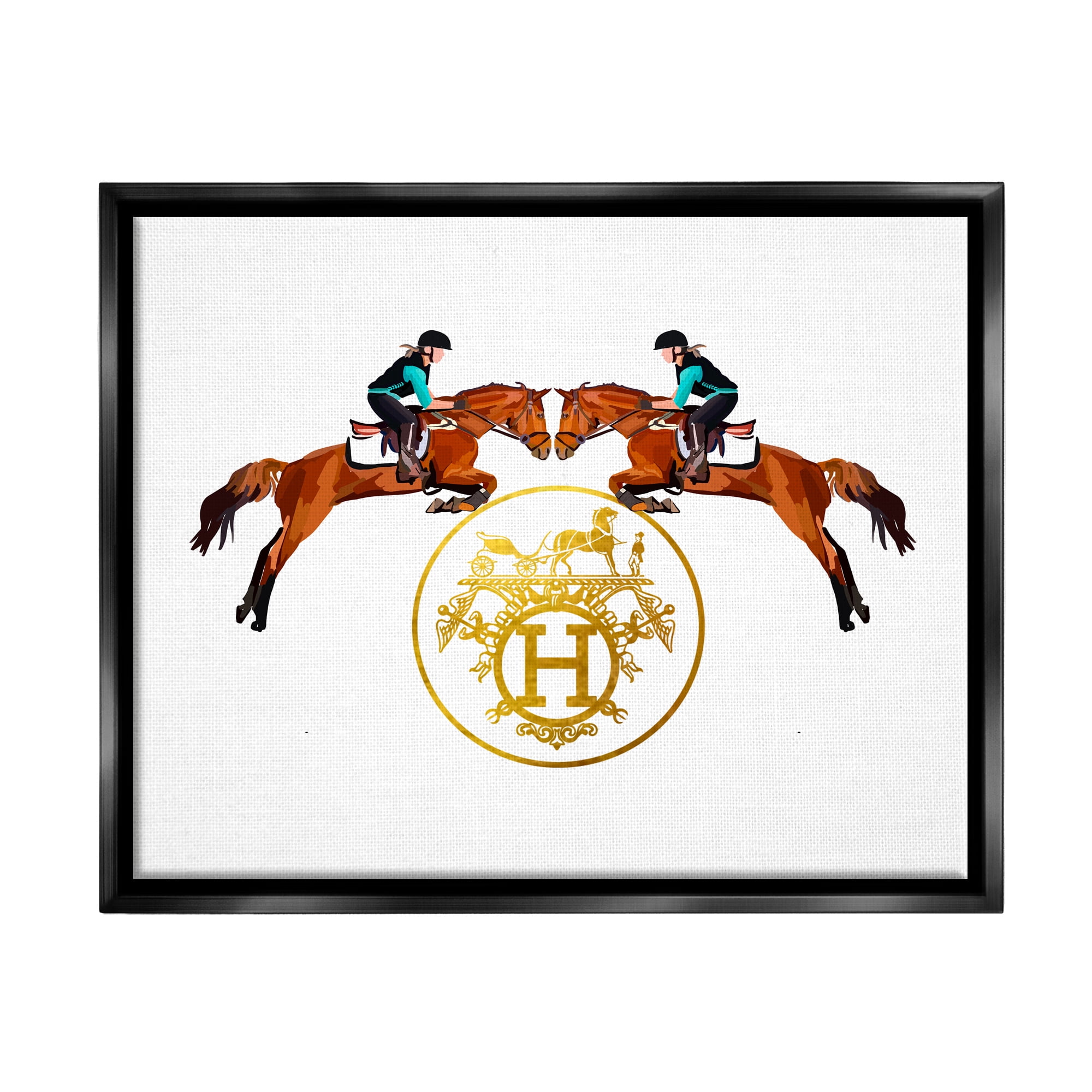 Stupell Industries Glam Emblem Polo Jockeys Animals & Insects Painting Black Floater Framed Canvas Art Print Wall Art, 31 x 25